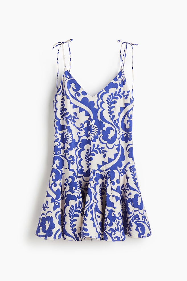 Jurk met uitlopende rok - Wit/blauw dessin/Geel - 1