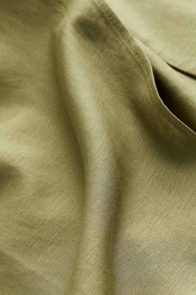 Linen-blend wrap dress - Khaki green/Black/Cream - 3
