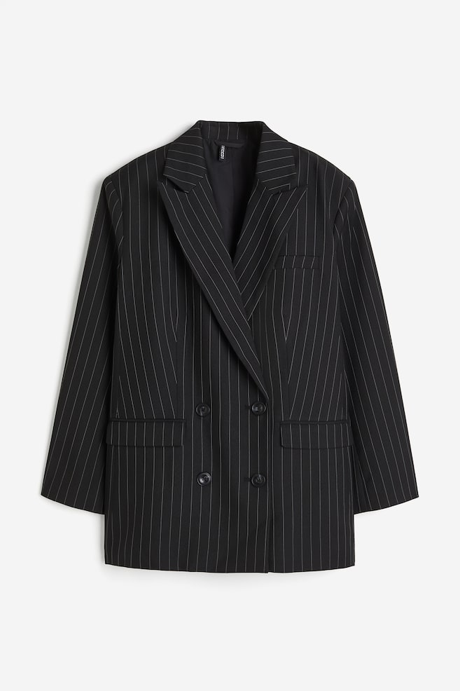 Oversized double-breasted blazer - Black/Pinstriped - 2