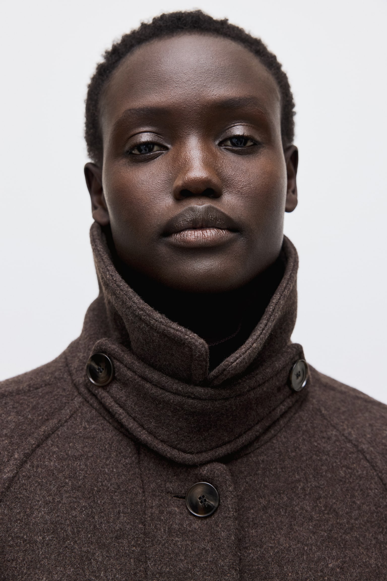 Oversized wool-blend coat - Dark brown/Light beige marl/Grey marl - 4