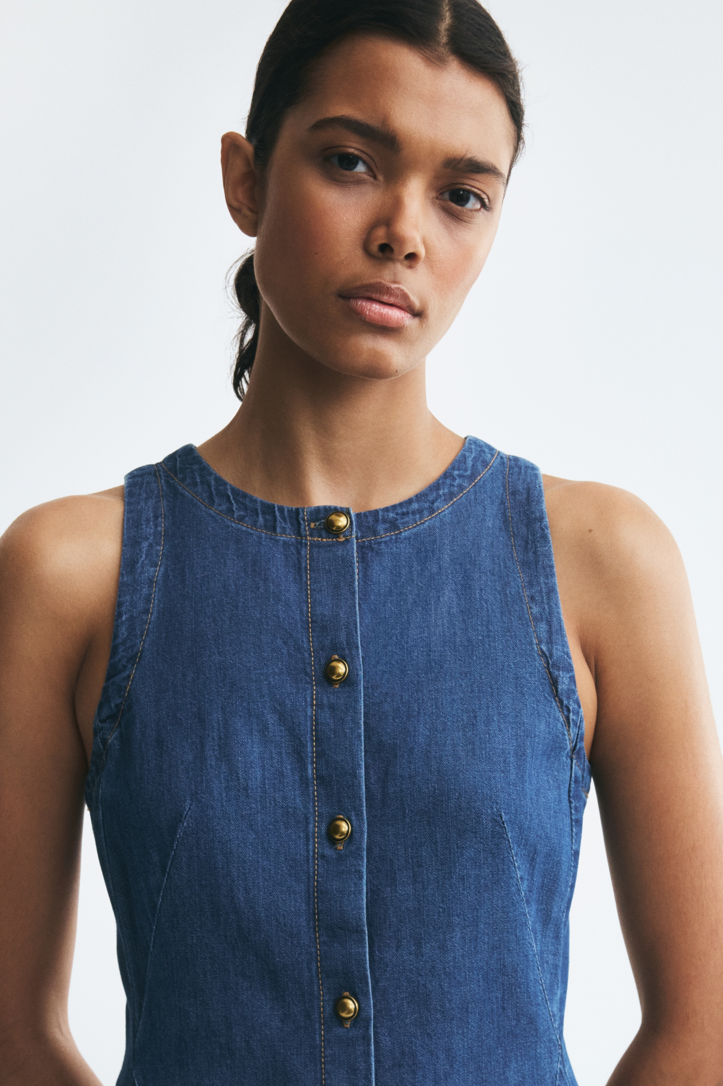 Button-Front Denim Dress thumbnail 2
