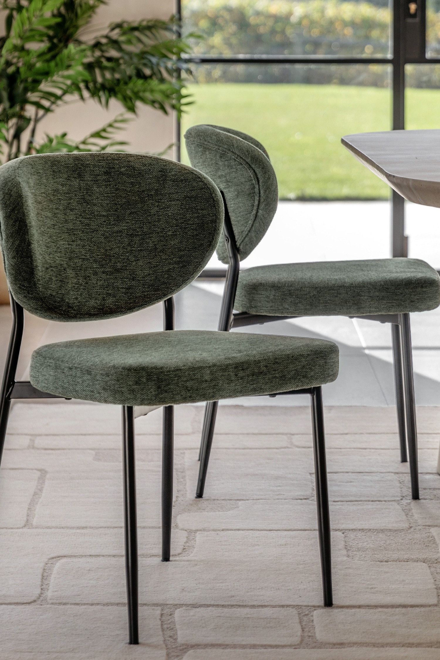 Set Of 2 Upholstered Dining Chairs - Green/Natural