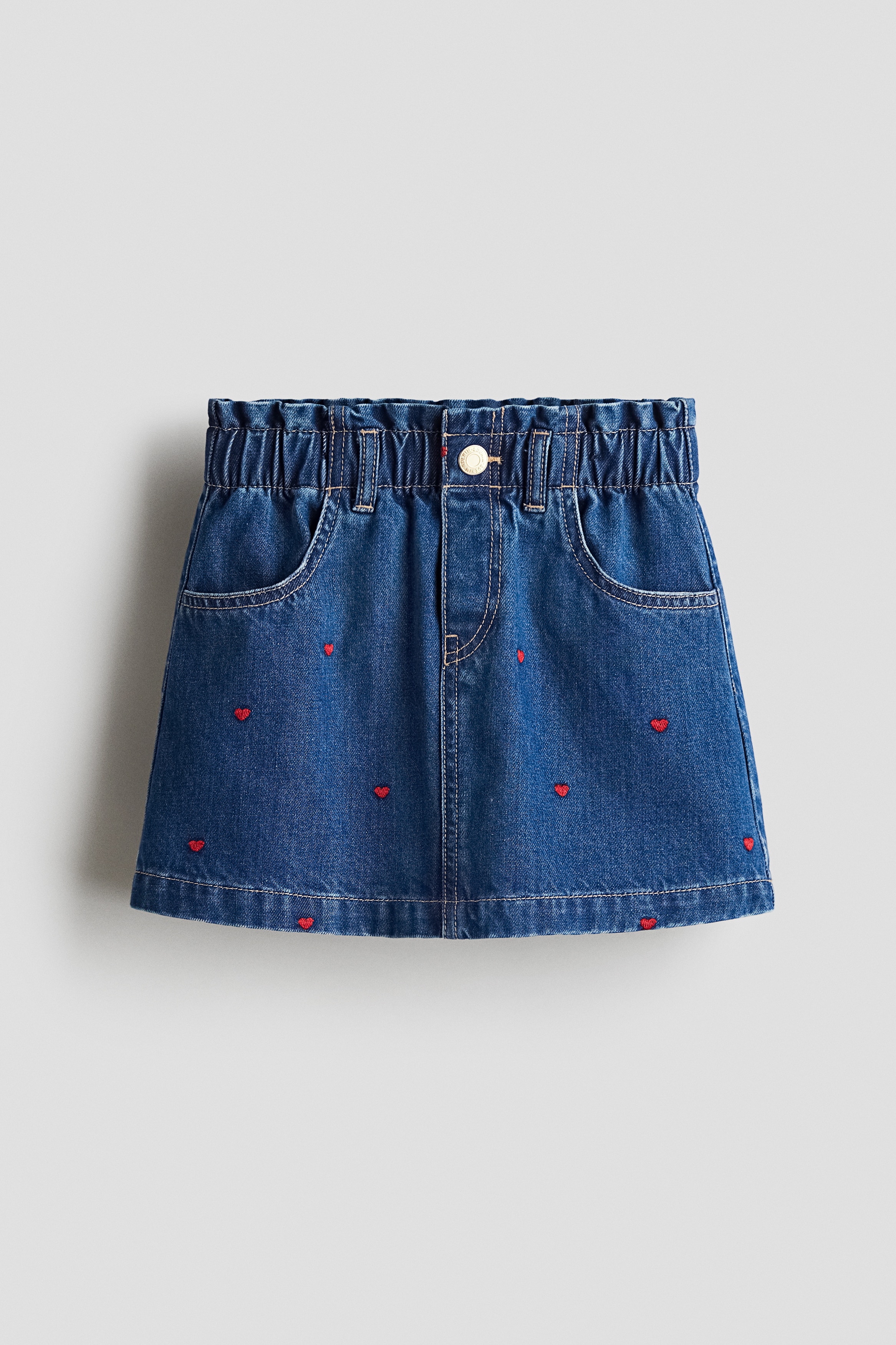 Motif-Detail Denim Skirt - Denim blue/hearts