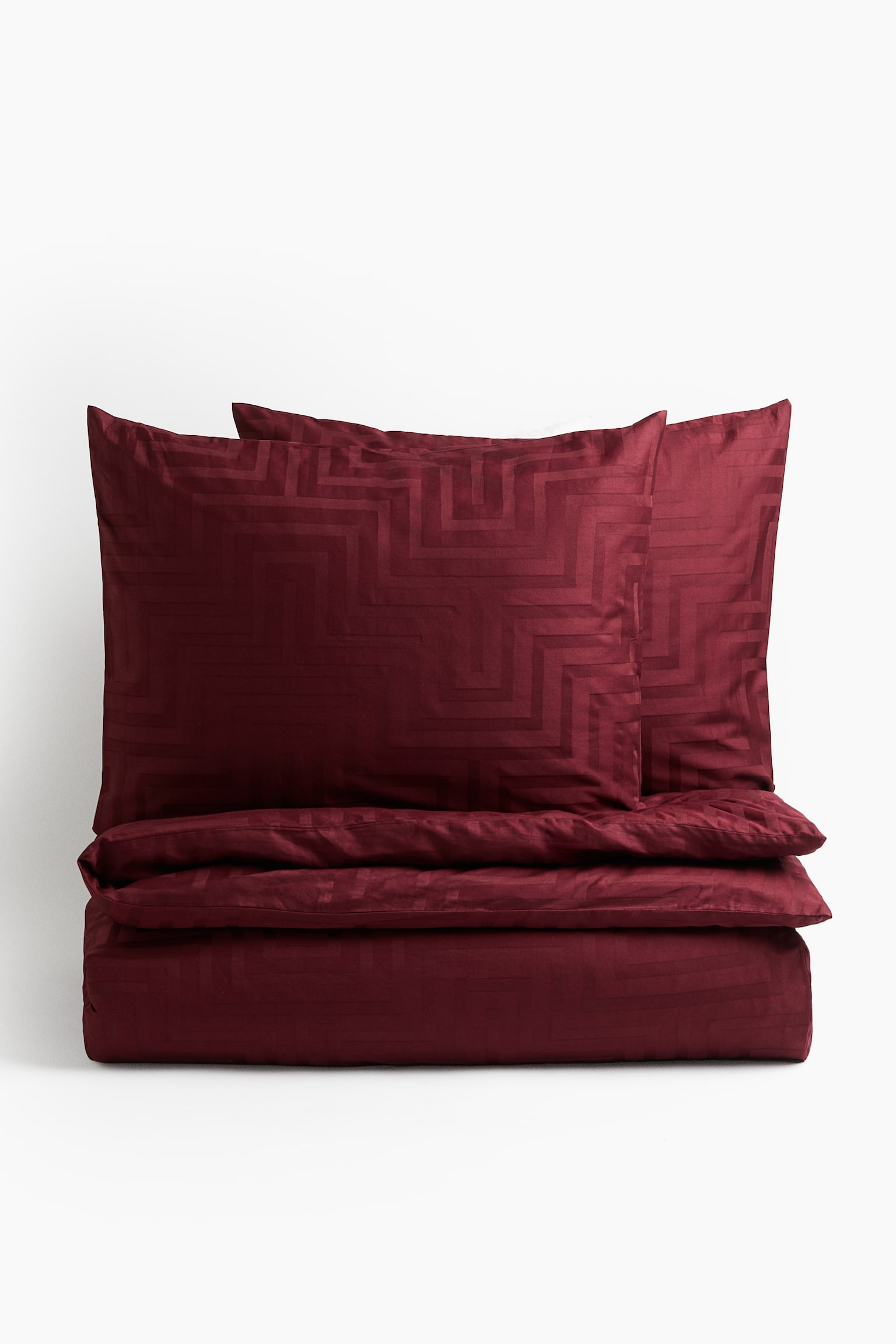 Cotton sateen double duvet cover set - Dark red/Light beige/Patterned/Anthracite grey/Patterned - 3