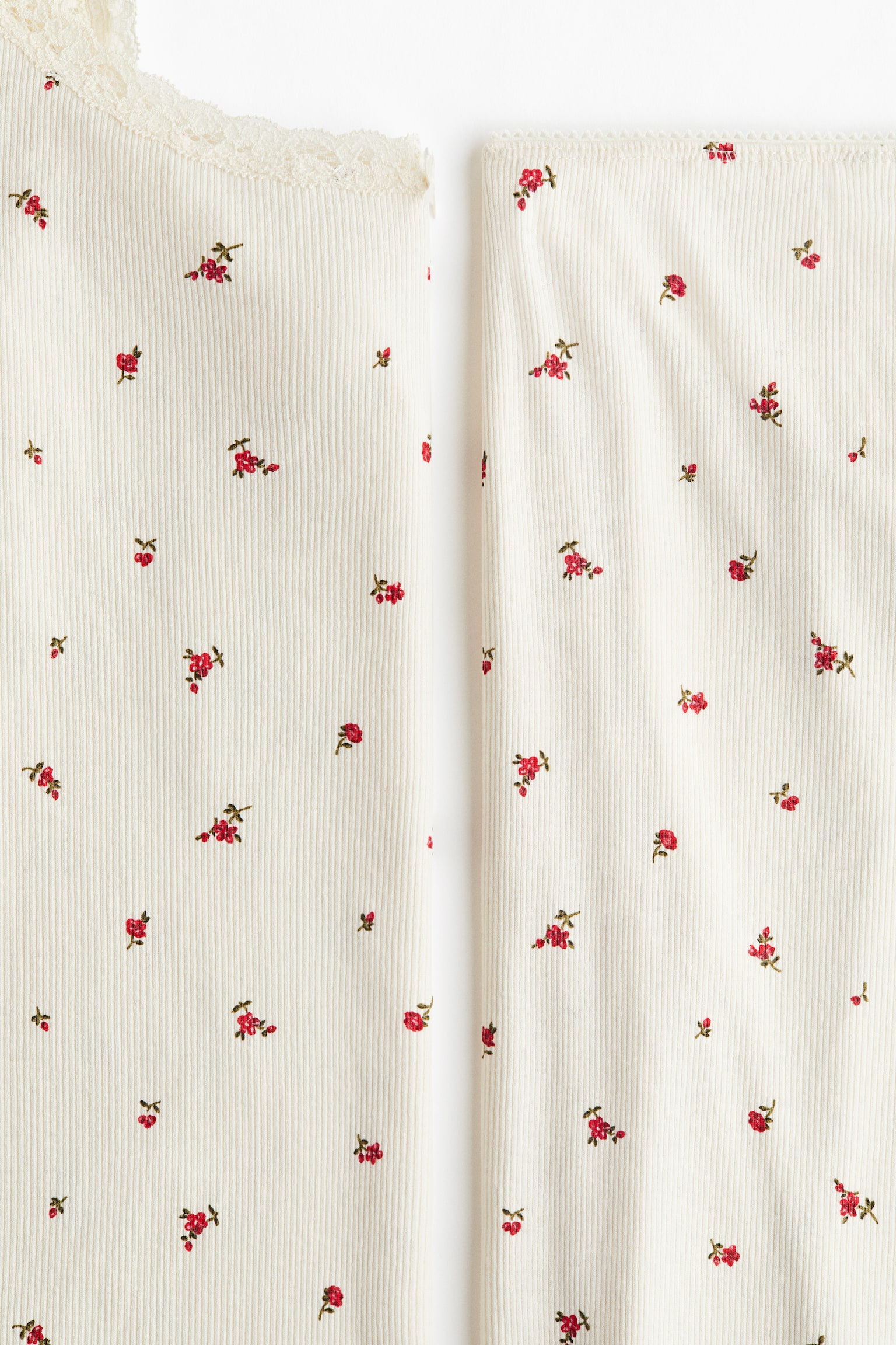 MAMA Bordás pizsama - Fehér/piros virágos/Világostürkiz - 2