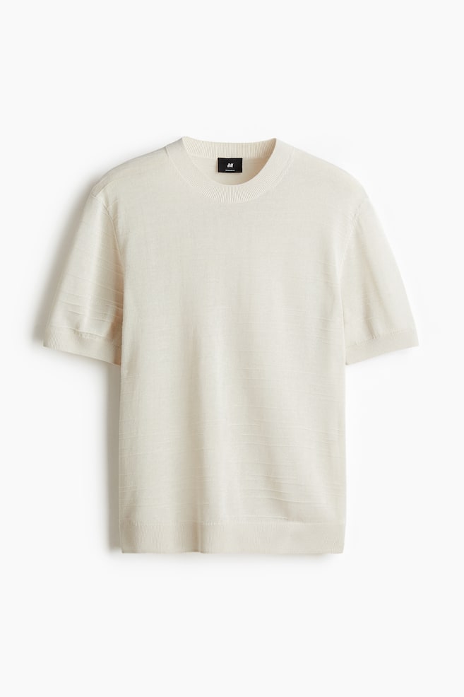 Regular Fit Fine-Knit T-Shirt - Light beige/Beige melange - 1