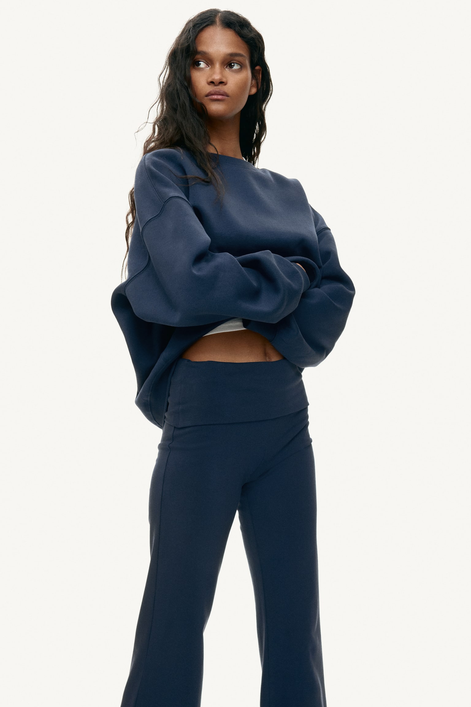 Pantalon en coton avec ceinture repliée - Bleu marine/Noir/Gris chiné/Taupe foncé - 4