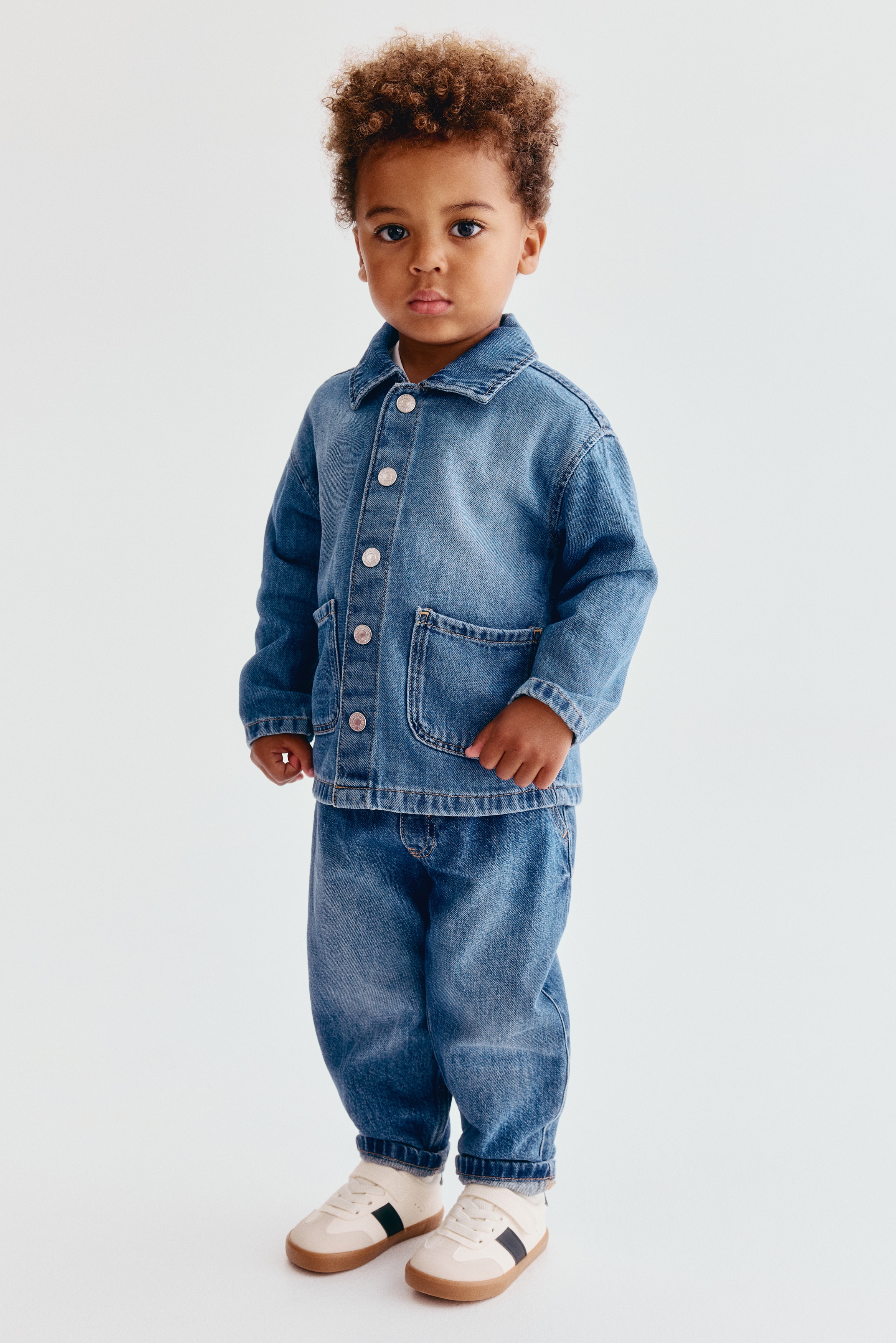 Bawełniany komplet 3-częściowy - Niebieski denim/Biały