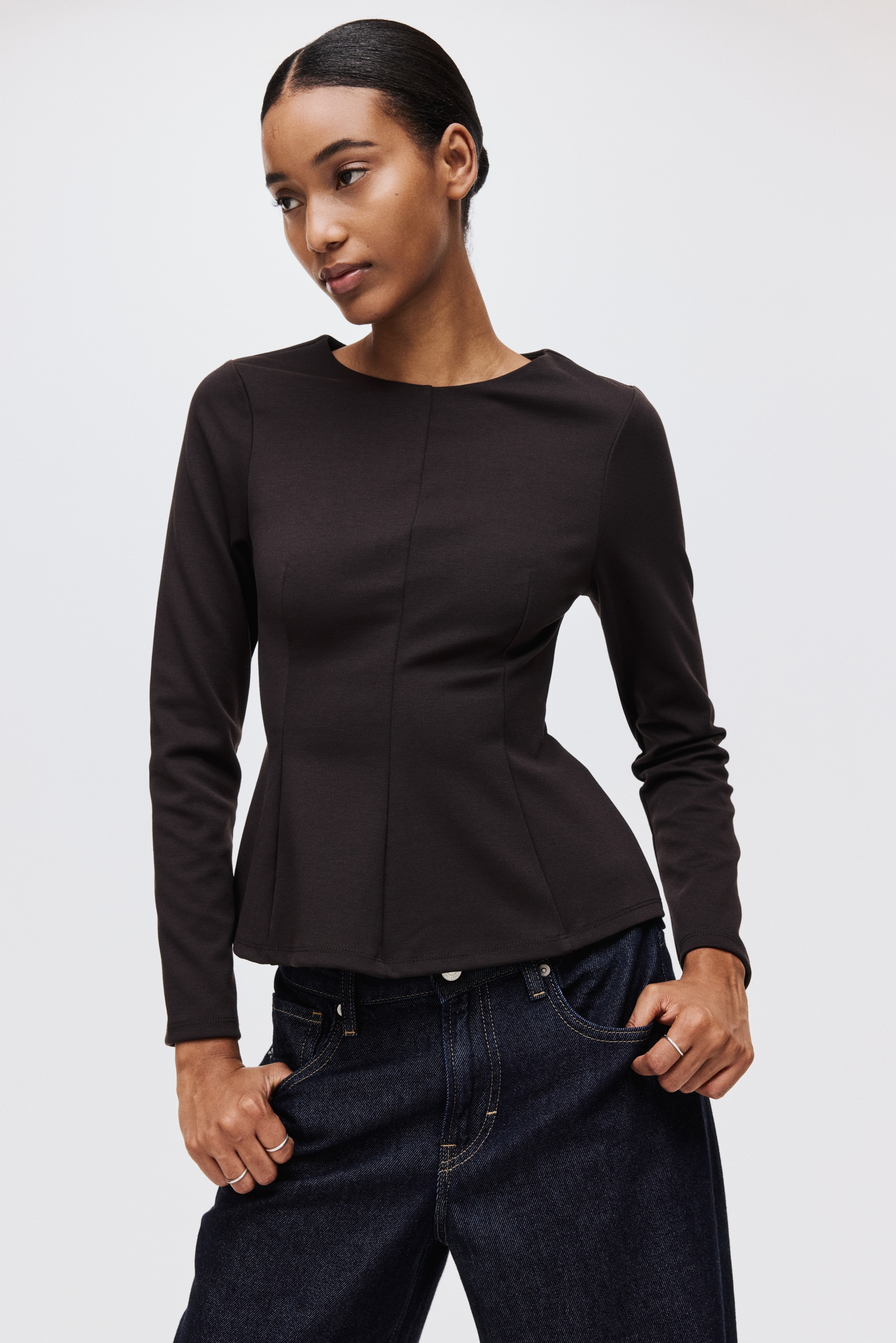 ジャージーペプラムトップス - ブラック - レディース | H&M JP