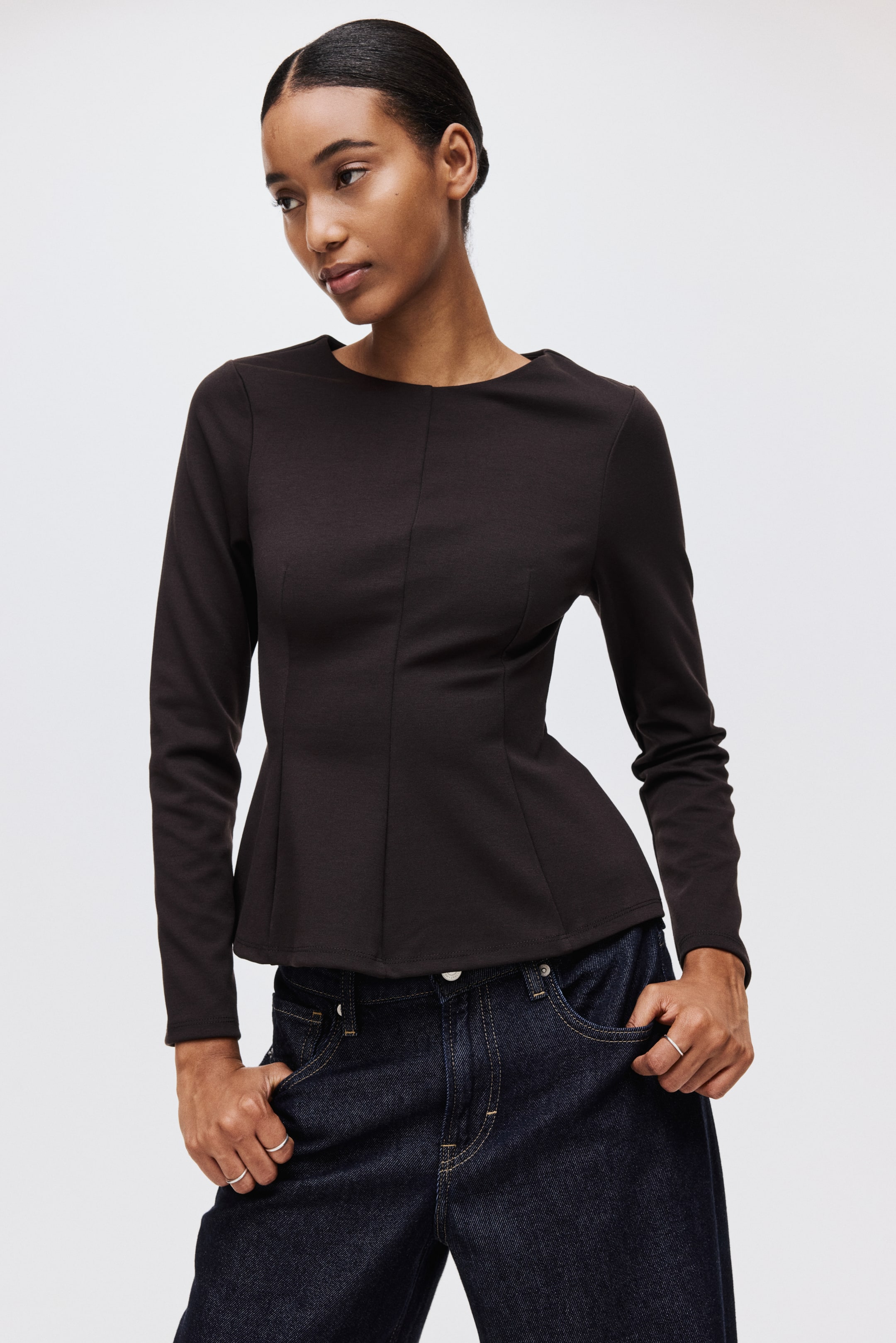 View larger image: Jersey peplum top - Dark brown - Ladies | H&M HK 2