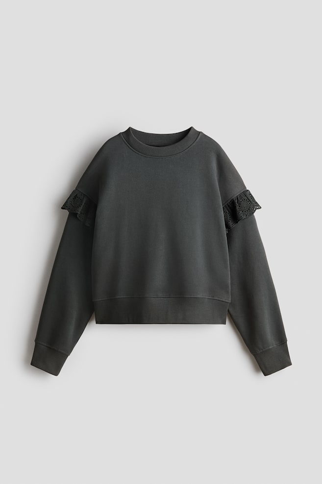 Frill-trimmed sweatshirt - Dark grey - 1