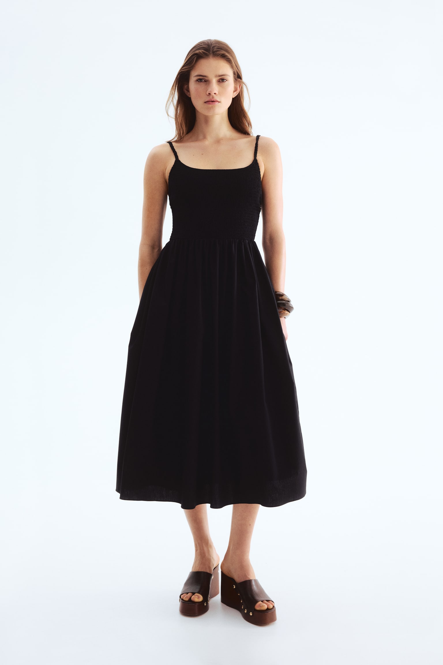 Váy cotton poplin may xếp nếp - Màu đen/Màu nâu đậm/Hoa văn/Màu nâu đậm/Chấm bi - 1