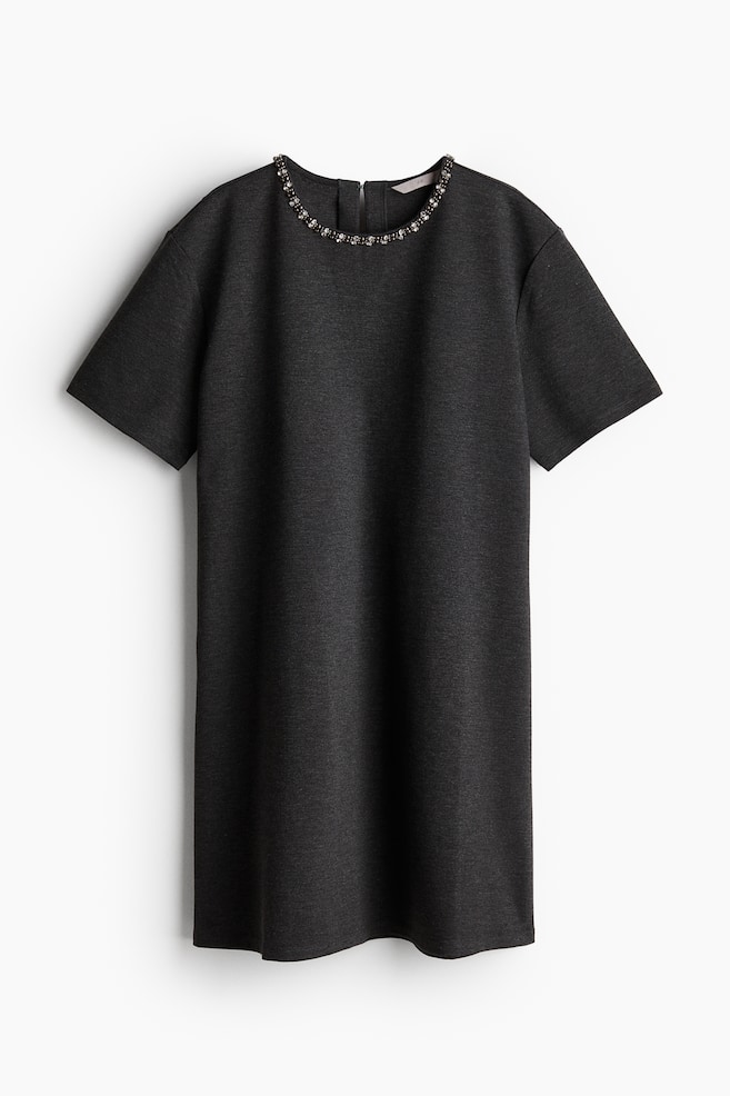 Robe ornementée en jersey - Gris foncé chiné - 1
