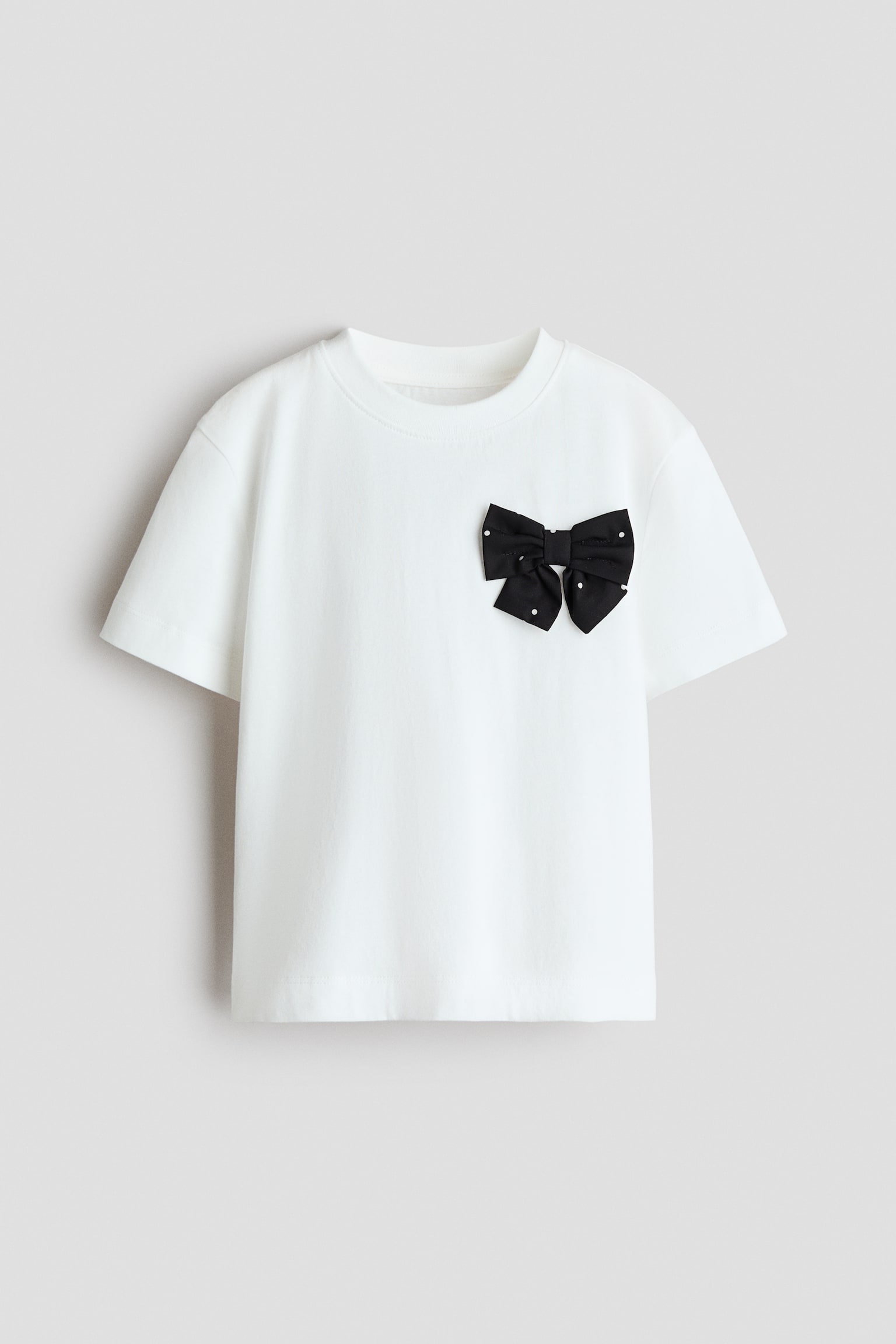 Appliquéd Cotton T-Shirt - White/bow/Red/cherries