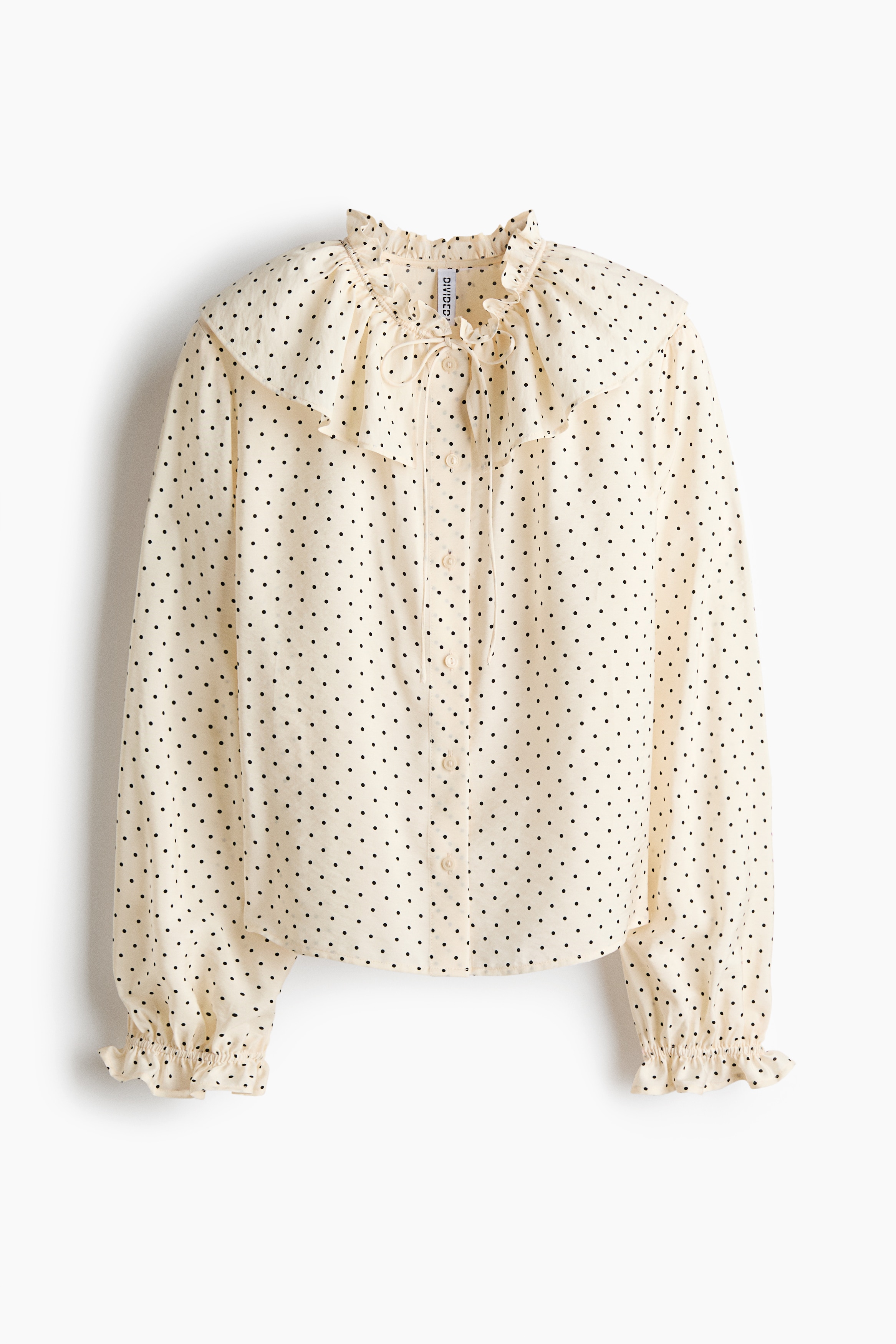 Ruffle-Trimmed Blouse - Light beige/dotted