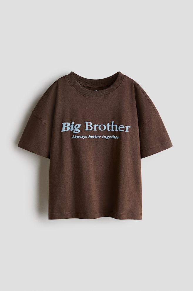 Cotton T-Shirt with Printed Motif - Dark brown/Big Brother/Beige/Mom's Bestie/Light blue/Little Brother/Cream/Dad's Bestie - 1