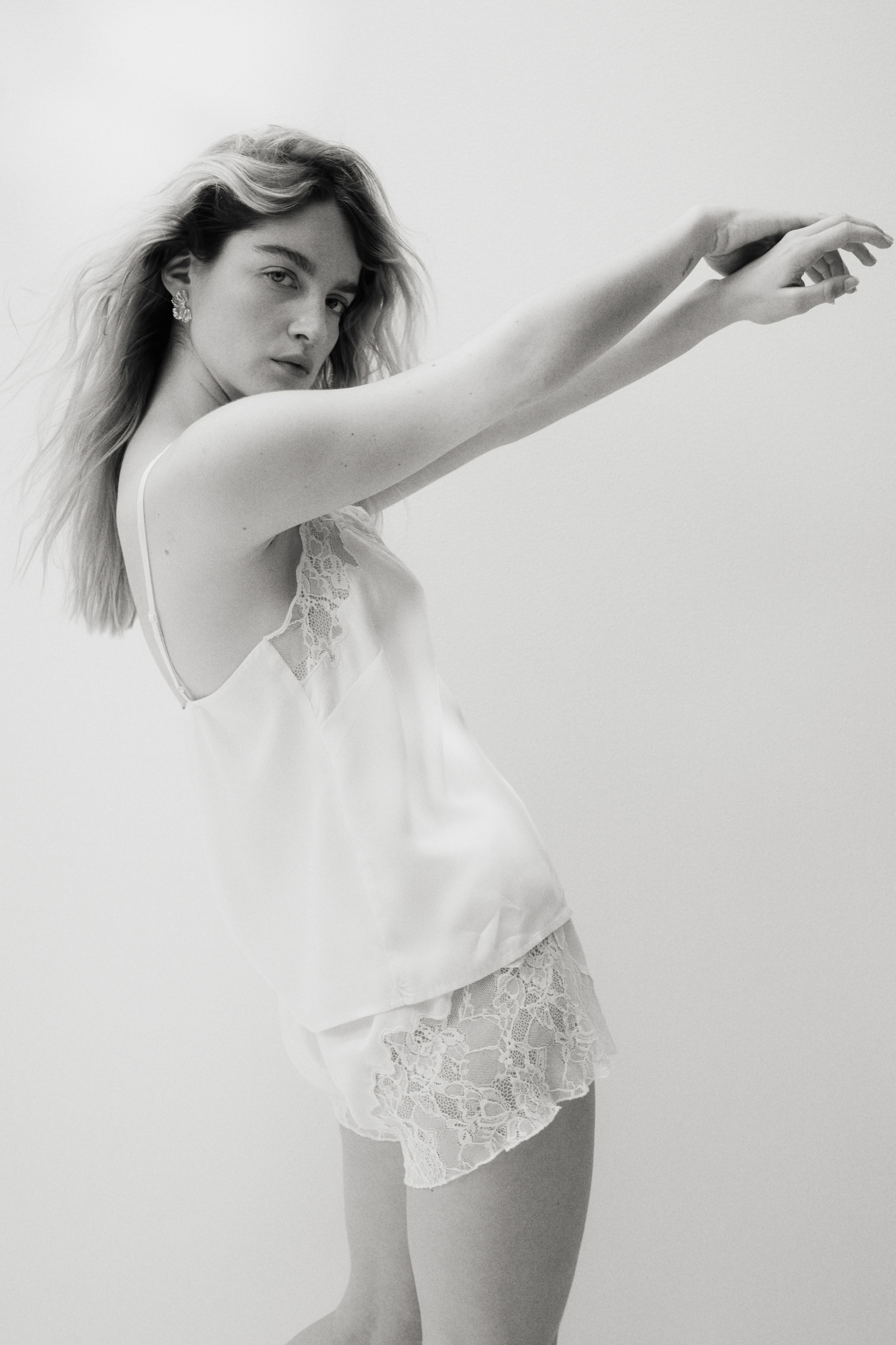Lace-Trimmed Satin Pajamas