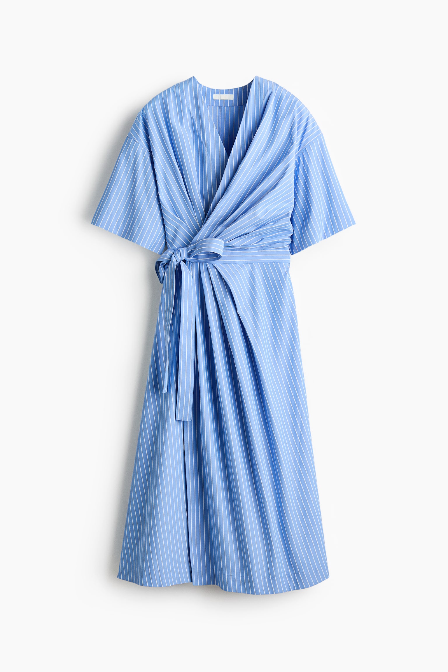 Wrap midi dress - Light blue/Pinstriped/Beige