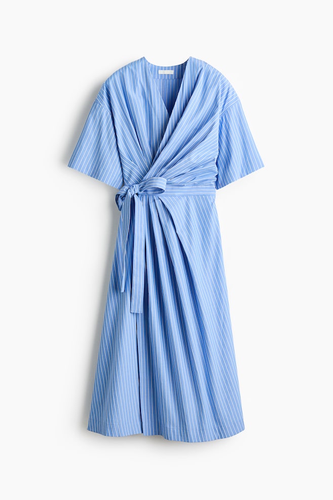 Robe portefeuille midi - Bleu clair/rayures tennis/Beige - 1