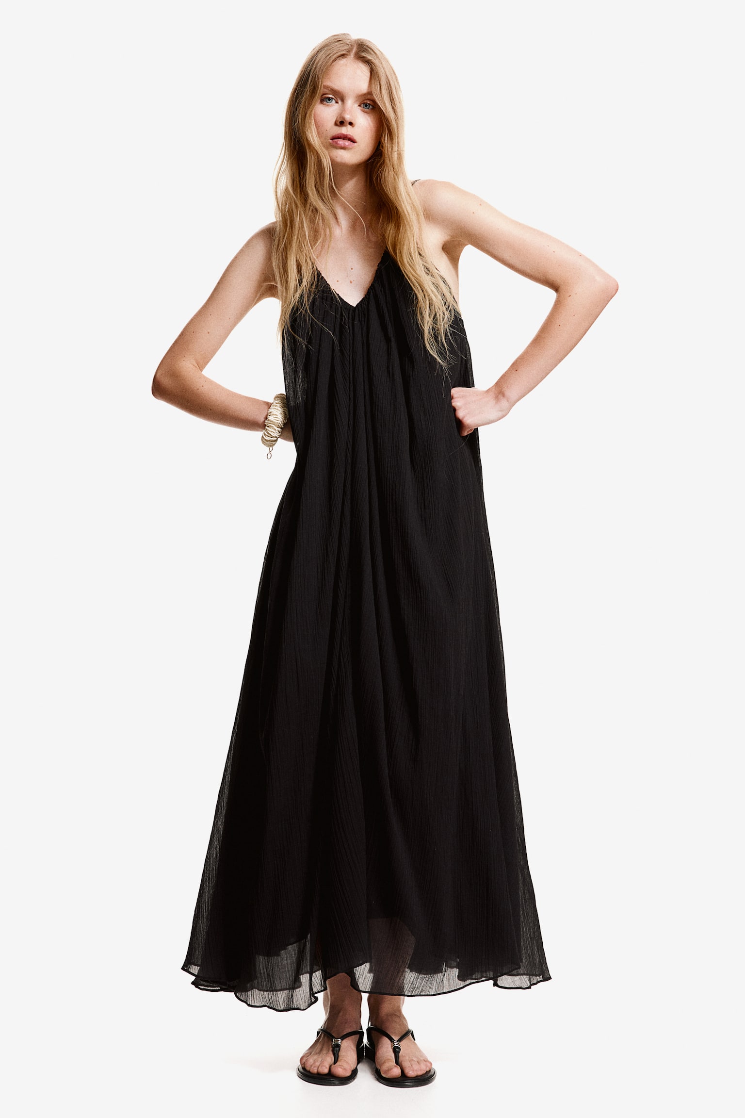 Cotton Maxi Dress - Black - 1