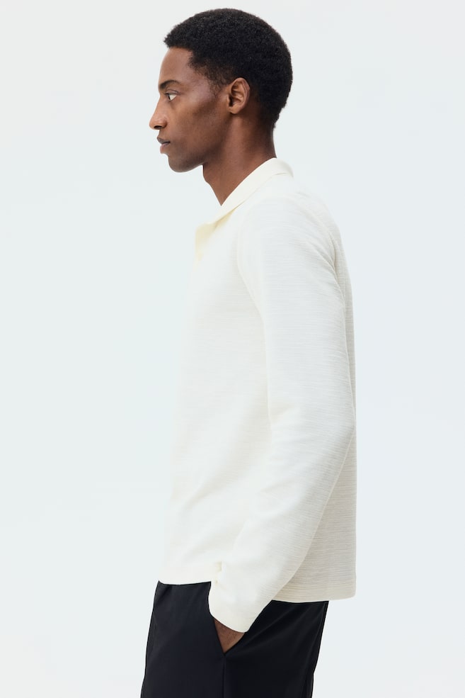 Slim-Fit Long-Sleeved Polo Shirt - Cream - 3