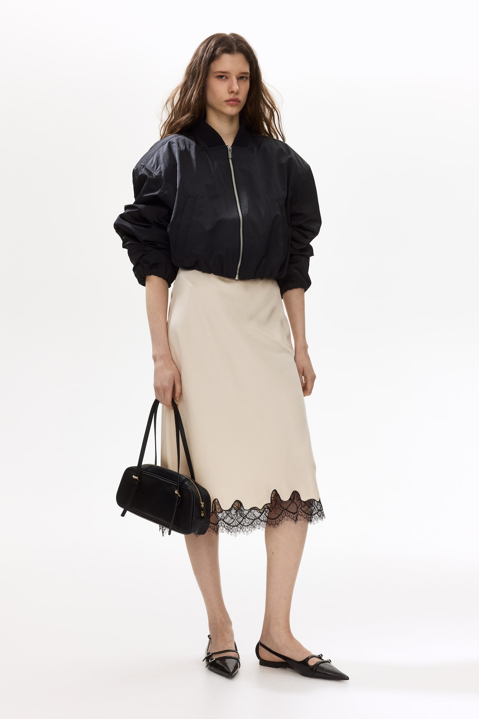 Lace-trimmed slip skirt - Light beige/Dark dusty pink/Light beige/Black - 4