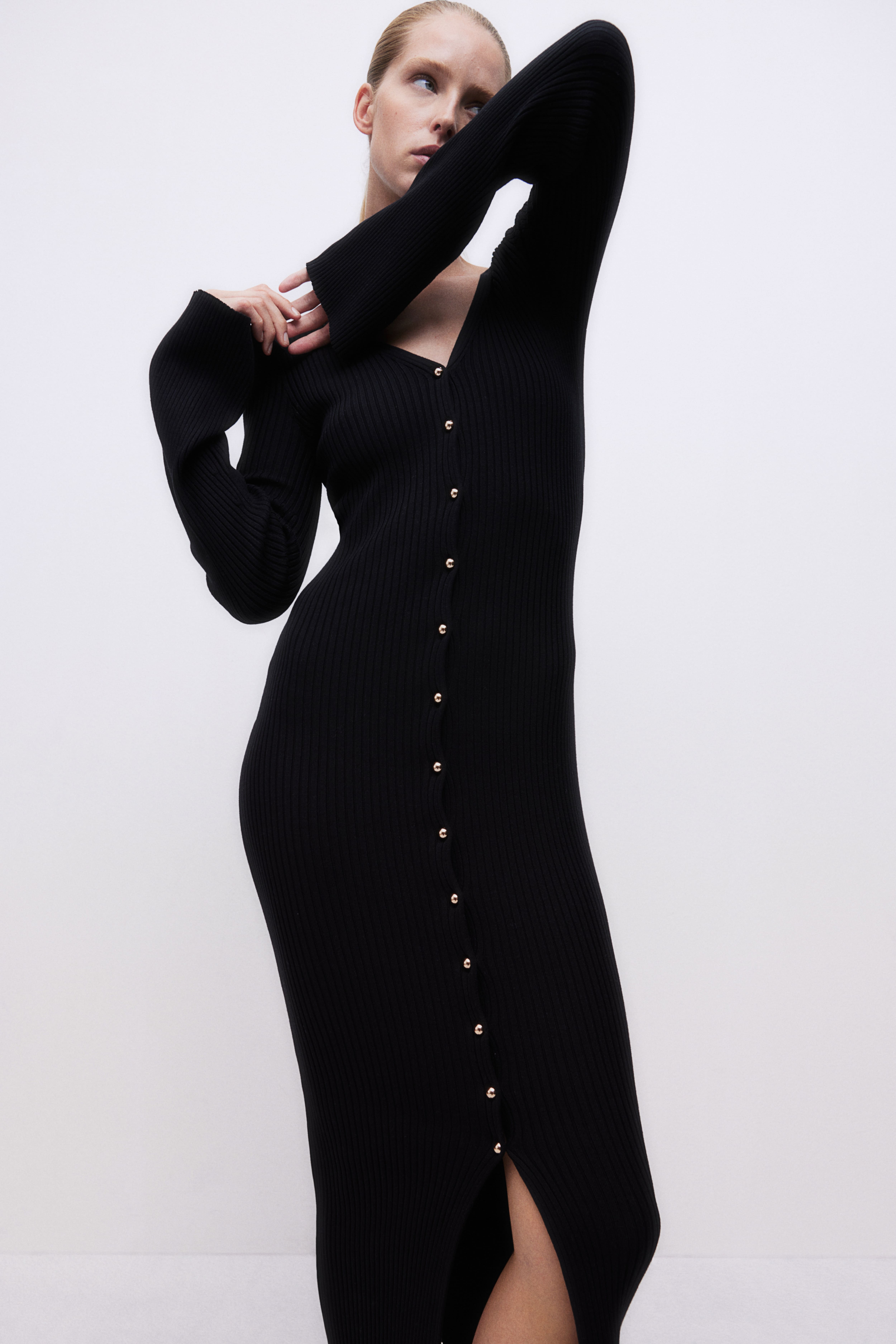 rib-knit button-front dress