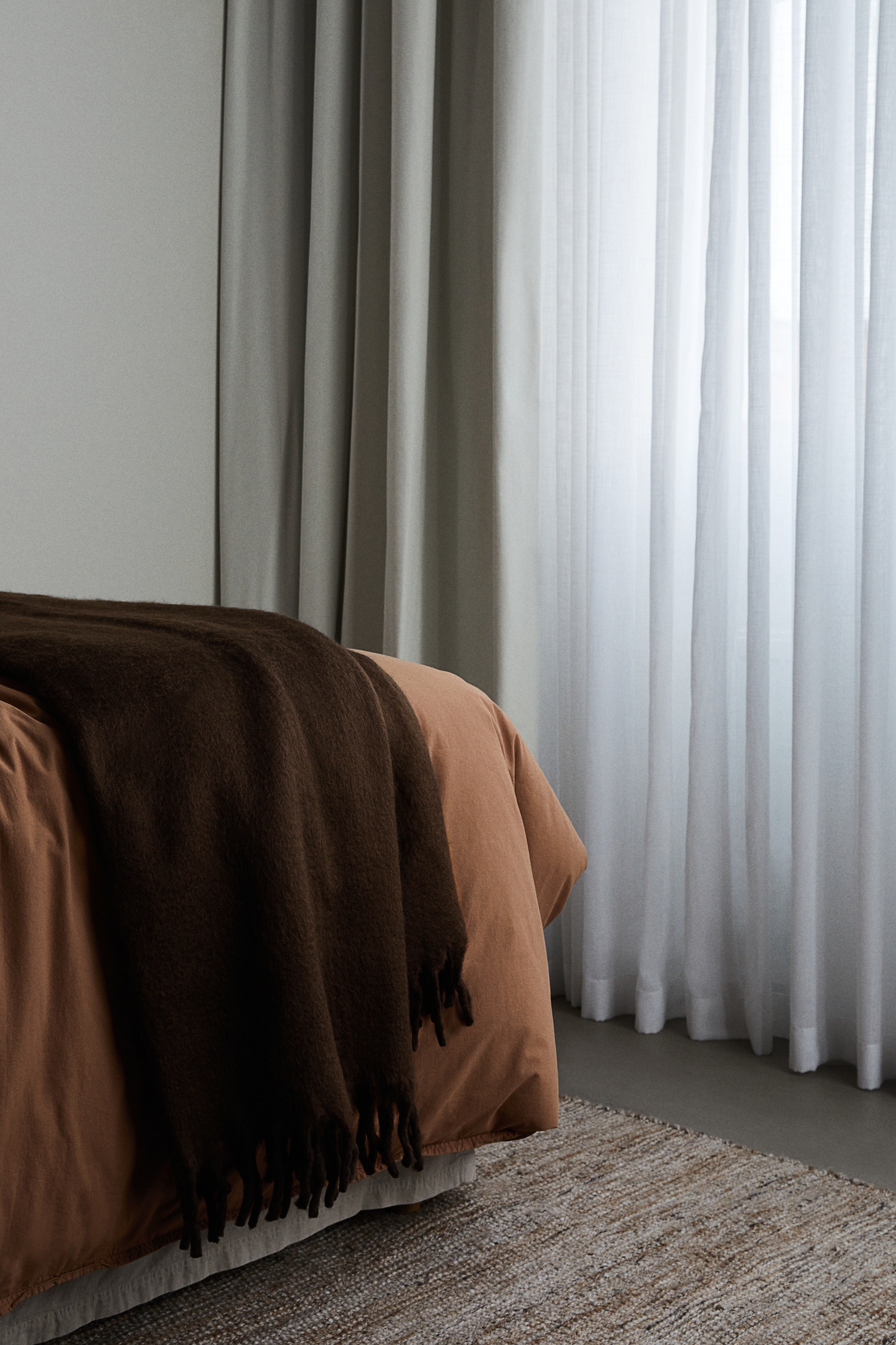 Plaid con frange - Marrone scuro/Beige scuro