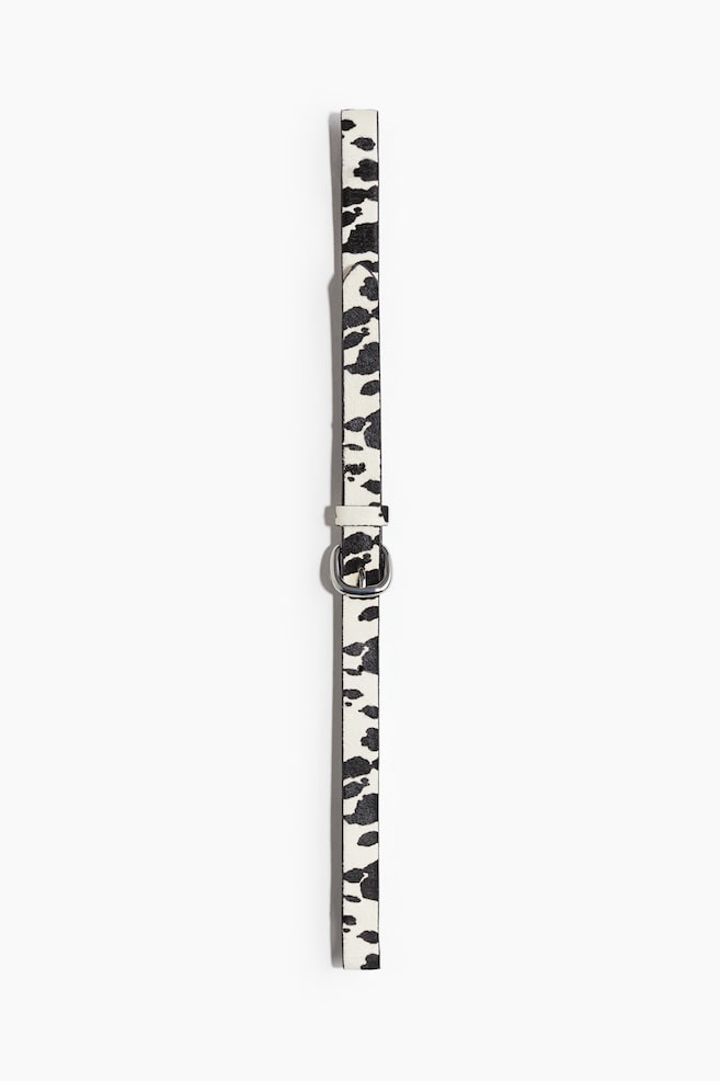 Narrow Leather Belt - Cream/cowhide print/Beige/faux leopard - 1