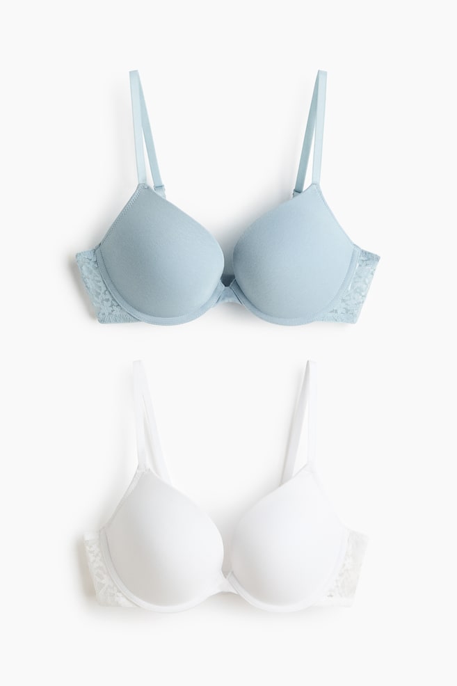 2-pack cotton push-up bras - Light blue/White/Beige/Black/White/Black/Pink/Pigeon blue - 1
