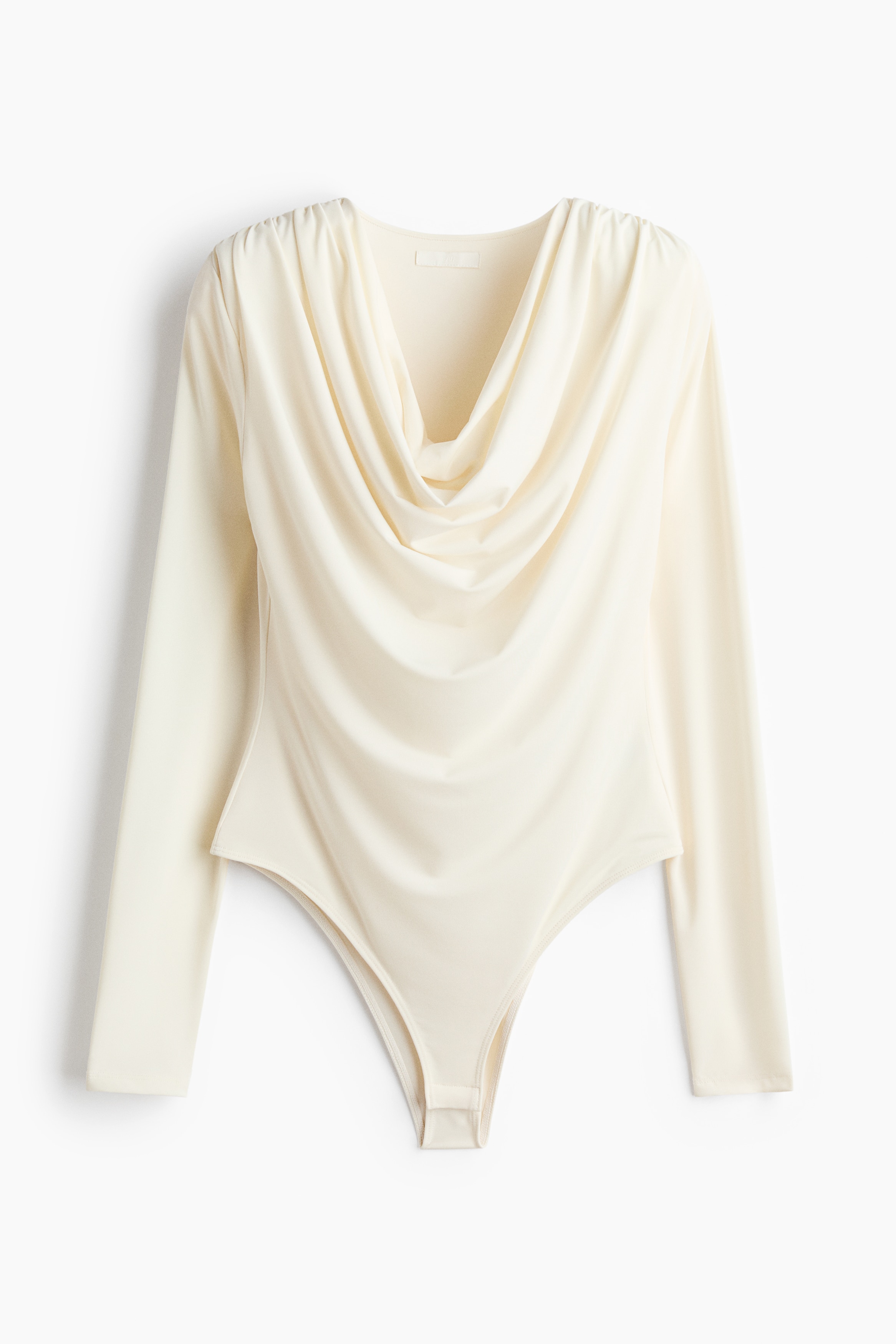 Cowl Neck Shoulder Pad Bodysuit - Cream/Dark brown