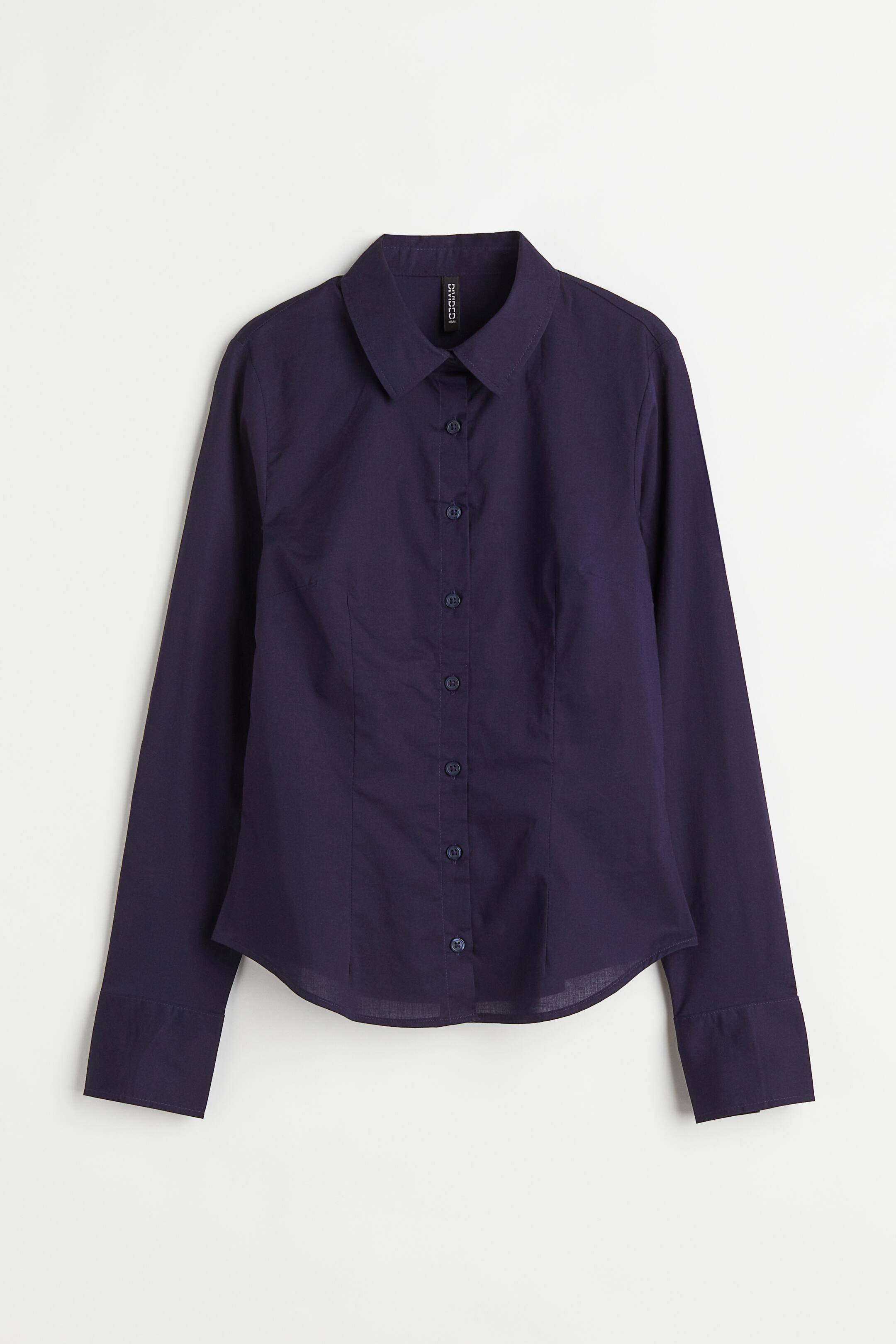 View larger image: Cotton poplin shirt - Dark blue - Ladies | H&M 1