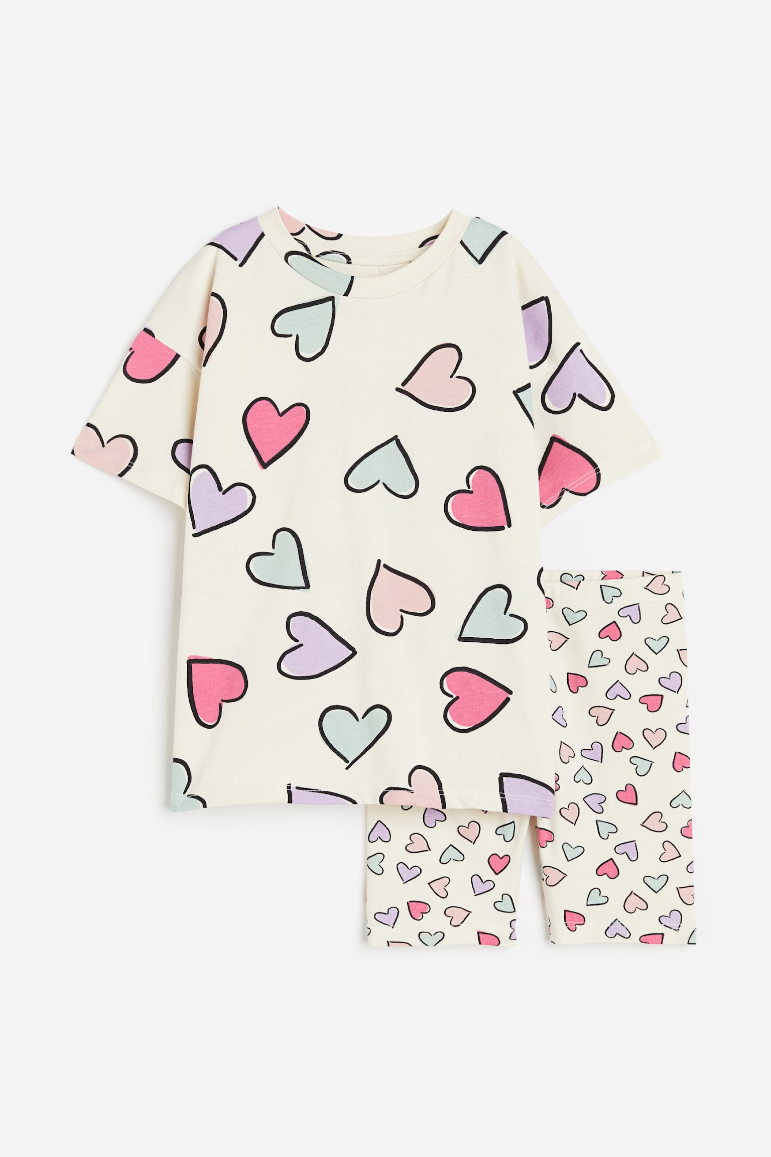 2-piece Print Set - Cream/Hearts - 1