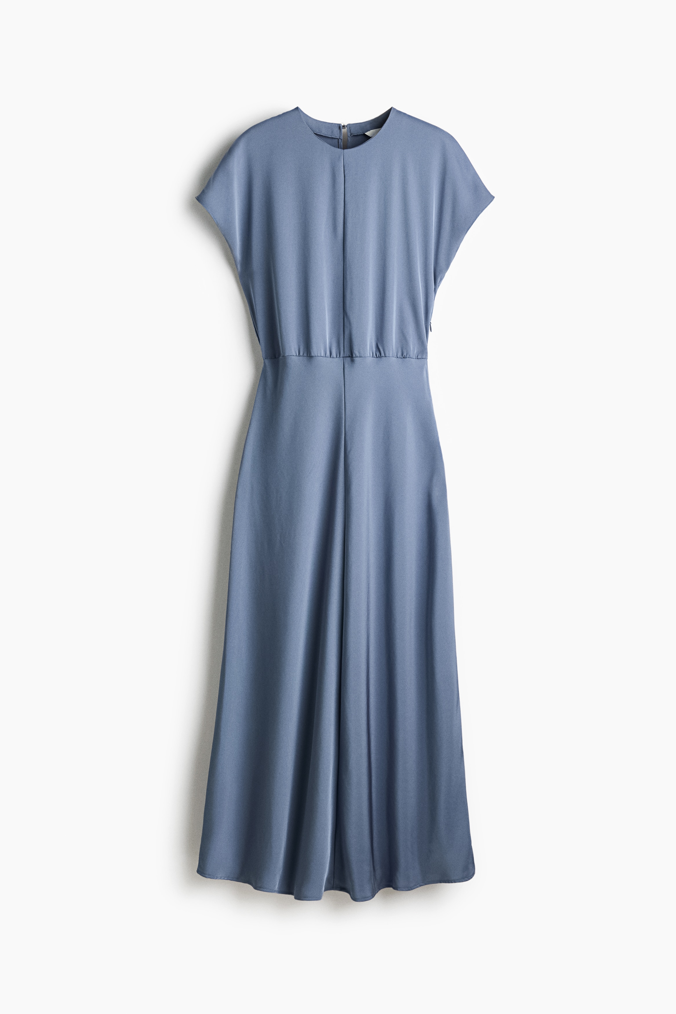 Cap-sleeved satin dress - Dusty blue/Black/Patterned/Brown