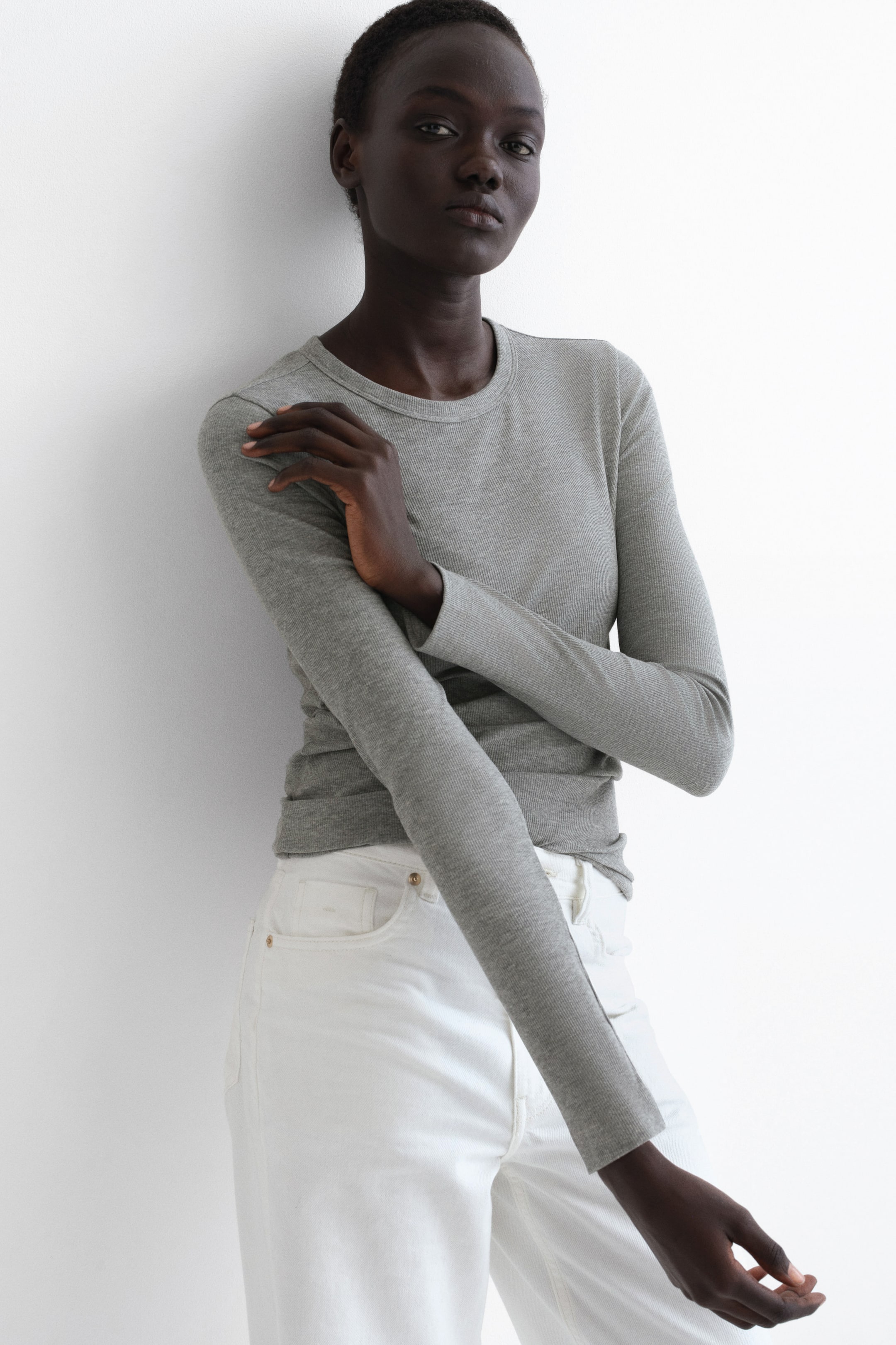 Ver imagem maior: Camisola canelada em mistura de algodão - Cinzento mesclado - SENHORA | H&M PT 1