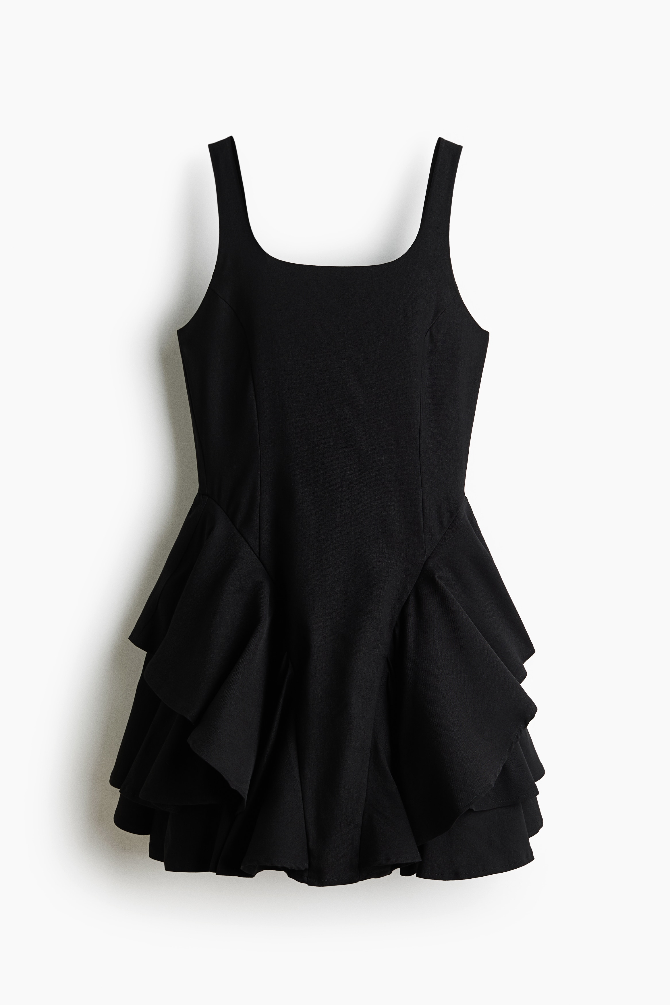 Tiered-Skirt Twill Dress - Black