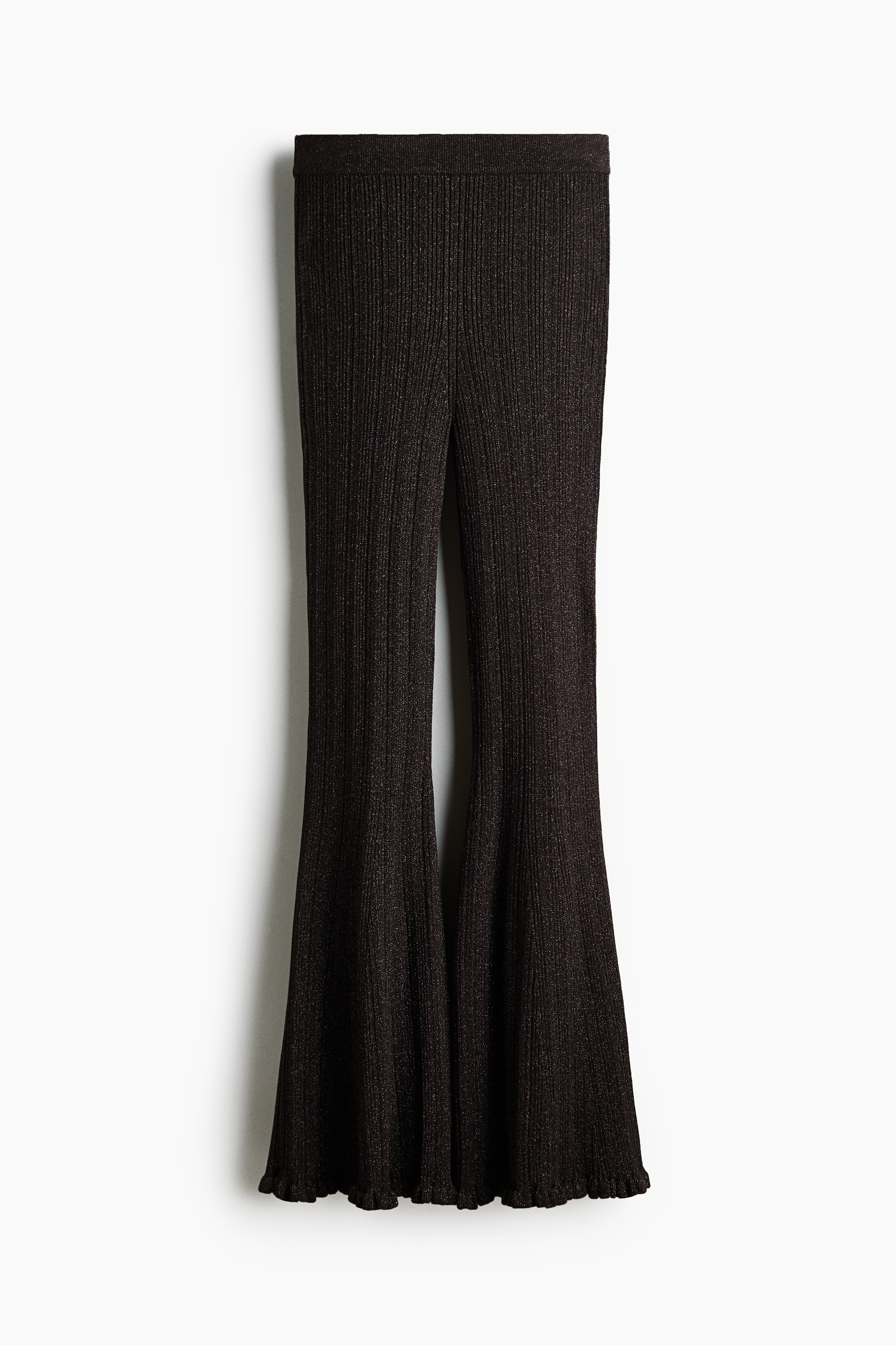 Pantaloni in maglia a coste glitter - Marrone scuro/glitter