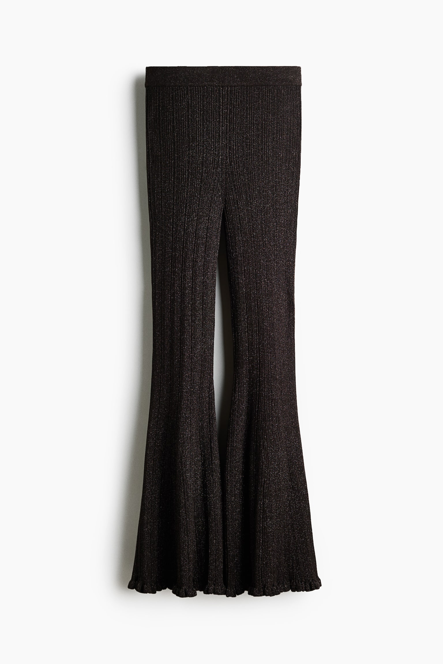 Shimmering rib-knit trousers - Dark brown/Glittery - 1