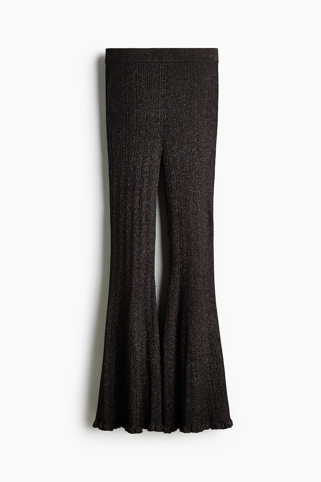 Shimmery Rib-Knit Pants - Dark brown/glittery - 1