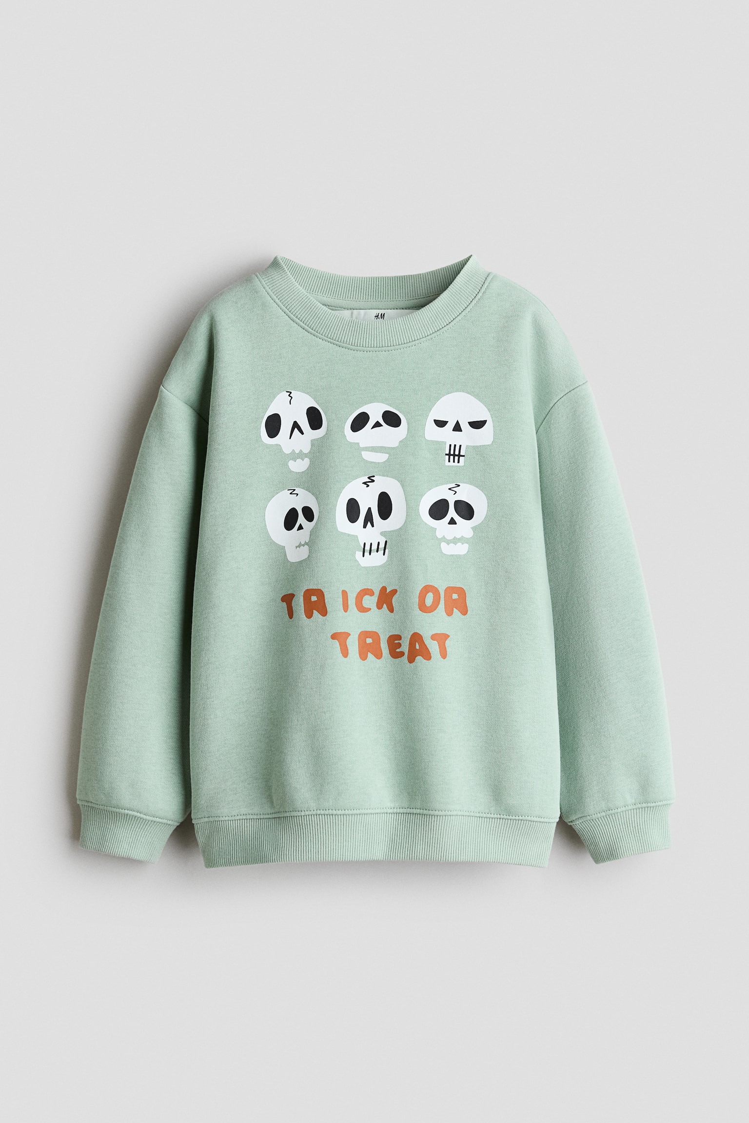 Printed brushed-inside sweatshirt - Mint green/Skulls/Orange/Jack-o'-lantern/Grey/Spider/White/Green striped/Navy blue/Dog/Light dusty yellow/Play Crew/Cream/New York Diner/Dark green/Sports balls/Light beige/Dinosaurs/Beige/Dinosaurs/Light grey marl/Chelsea/Dark brown/Lion