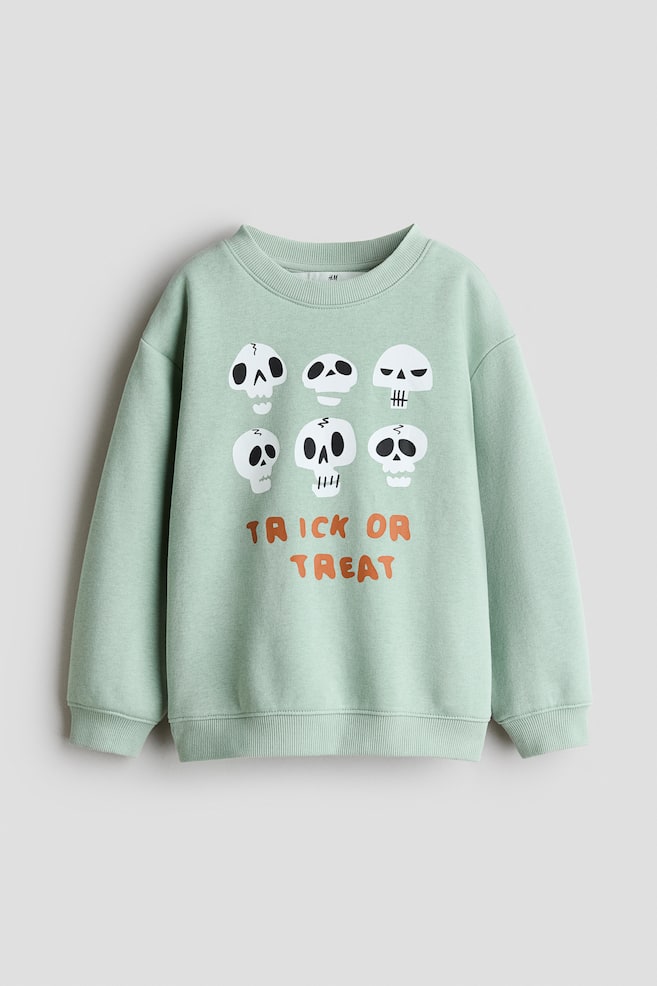 Baskılı ve İçi Tüylü Sweatshirt - Nane yeşili/Kuru kafalar/Açık tozlu sarı/Play Crew/Koyu yeşil/Spor topları/Açık bej/Dinozorlar/Koyu kahverengi/Aslan/Beyaz/Yeşil çizgili/Krem/New York Diner/Açık gri kırçıllı/Chelsea/Turuncu/Bal kabağı fener/Gri/Örümcek/Beyaz/Dinos - 1