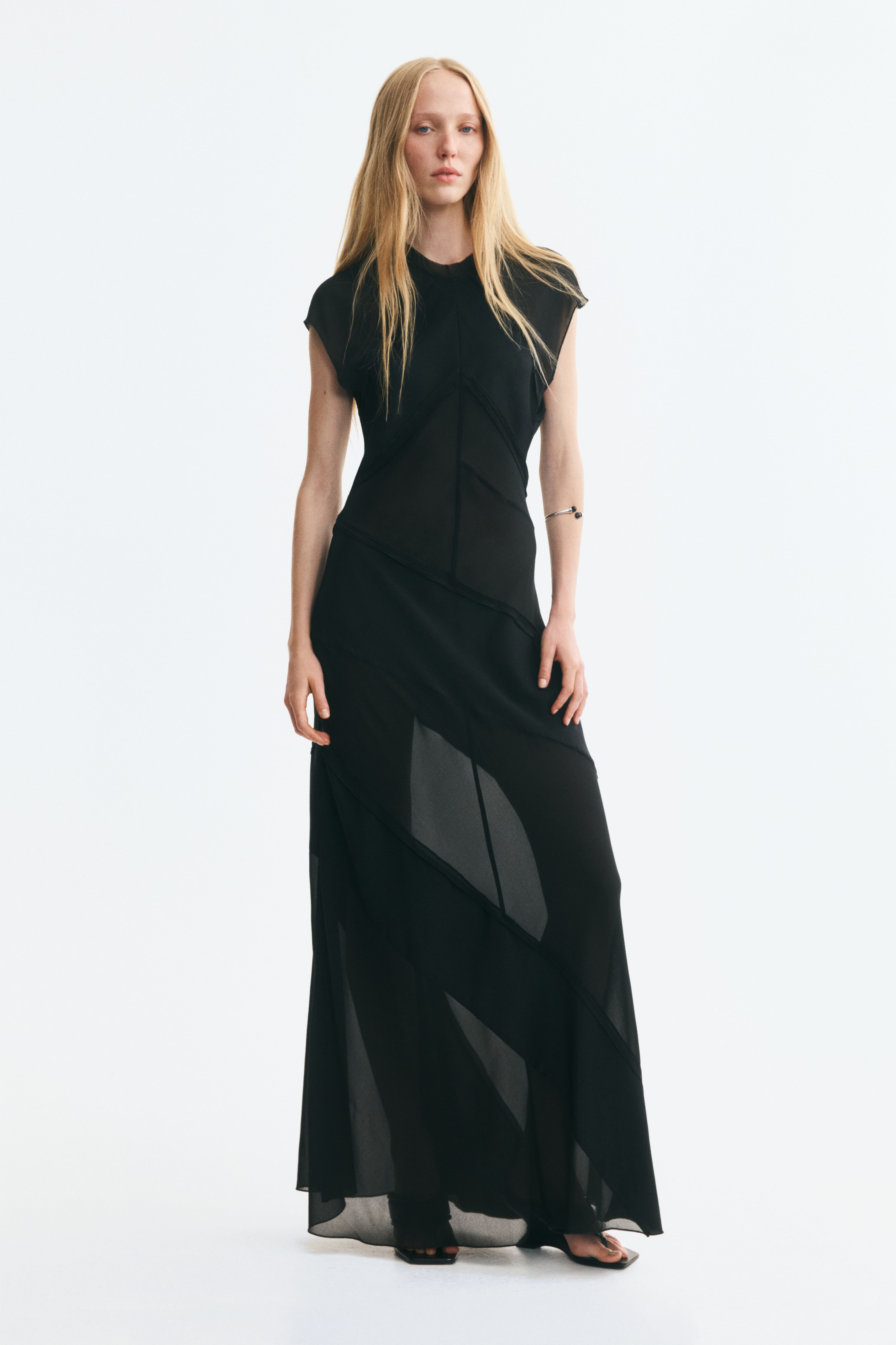 Dual-Fabric Maxi Dress