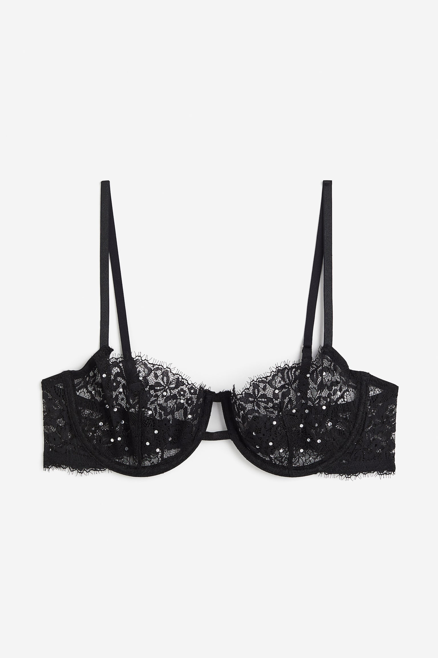 Non Padded Lace Balconette Bra - Black - 1