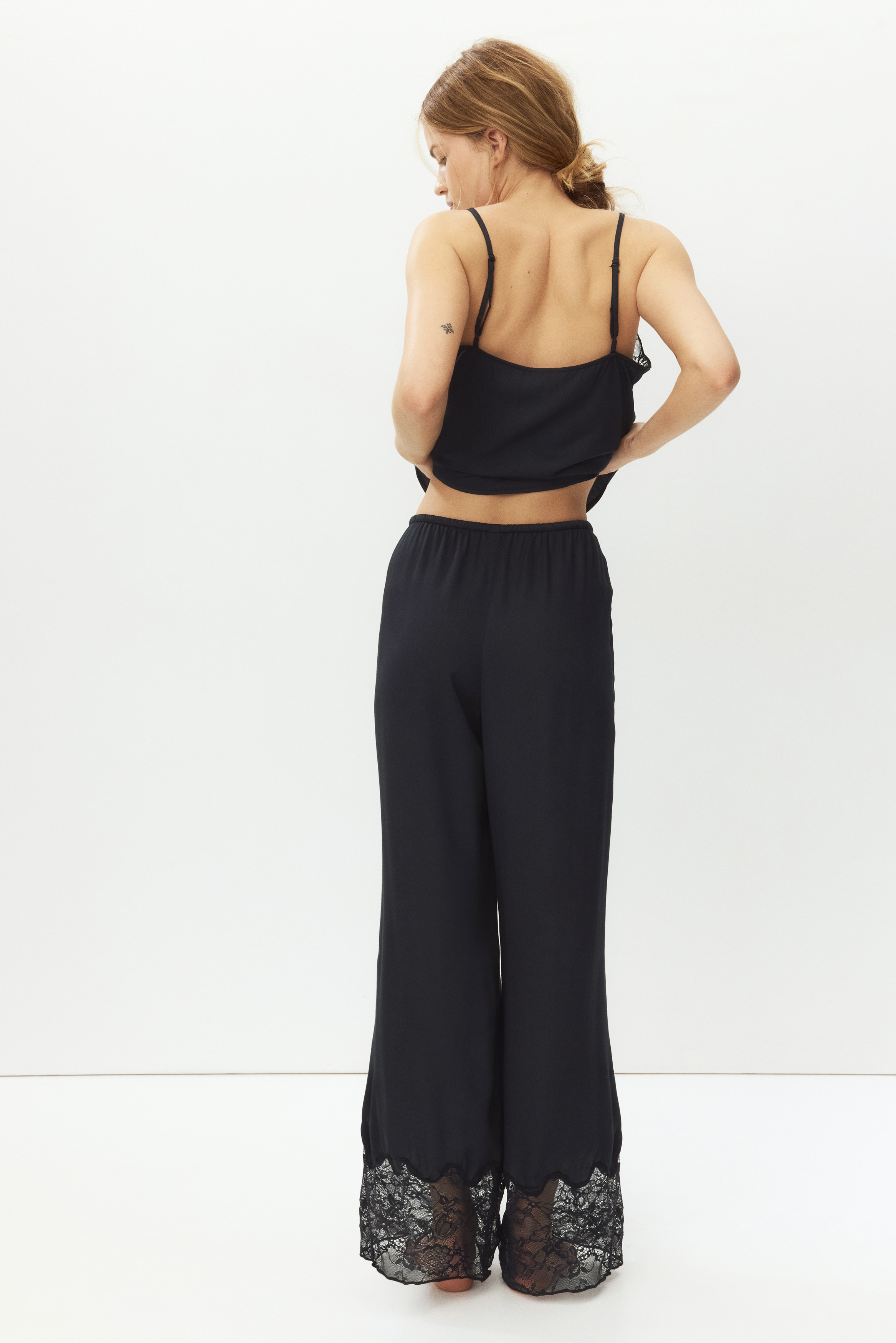 Lace-trimmed satin pyjama bottoms