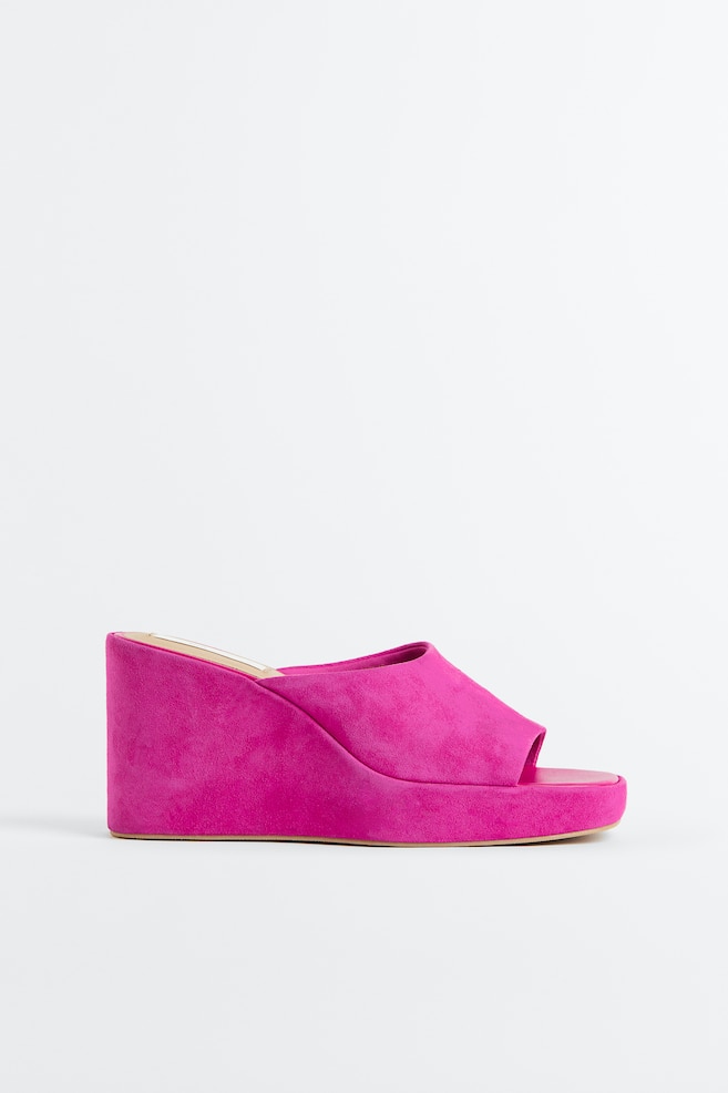 Wedge-heeled suede mules - Pink/Beige - 2