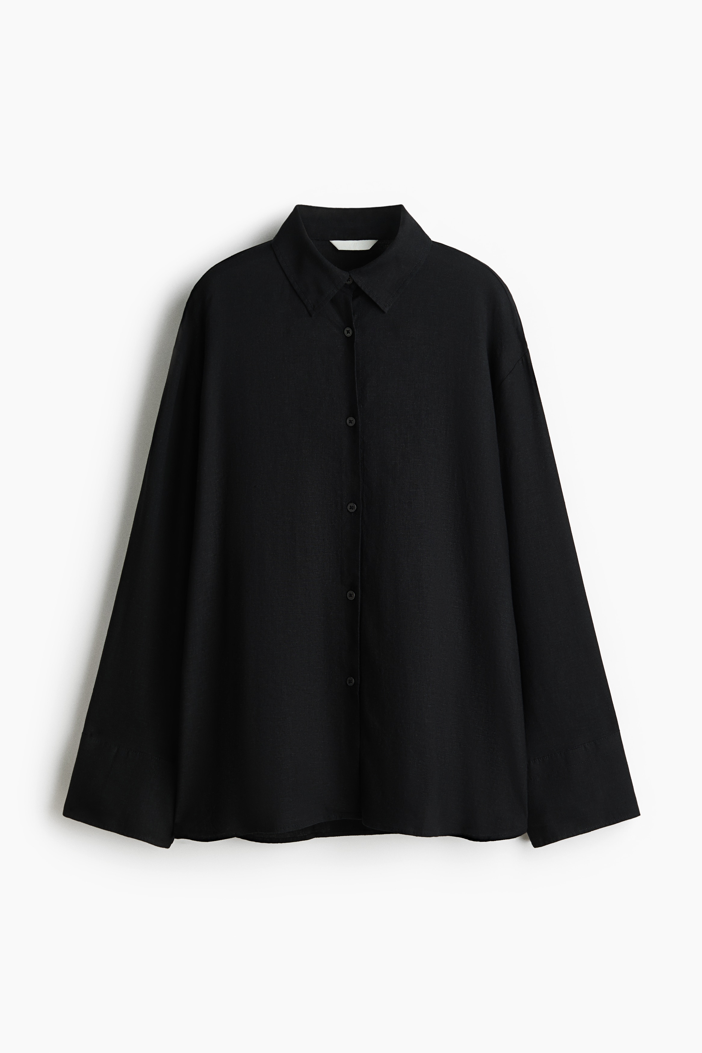 Oversized linen-blend shirt - Black/Light beige