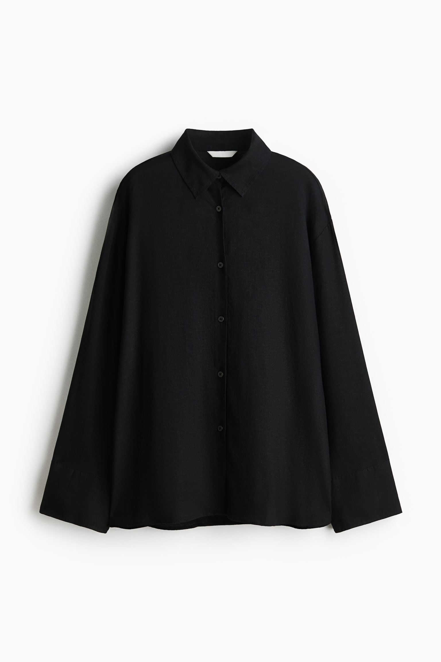 Oversized linen-blend shirt - Black/Light beige - 2