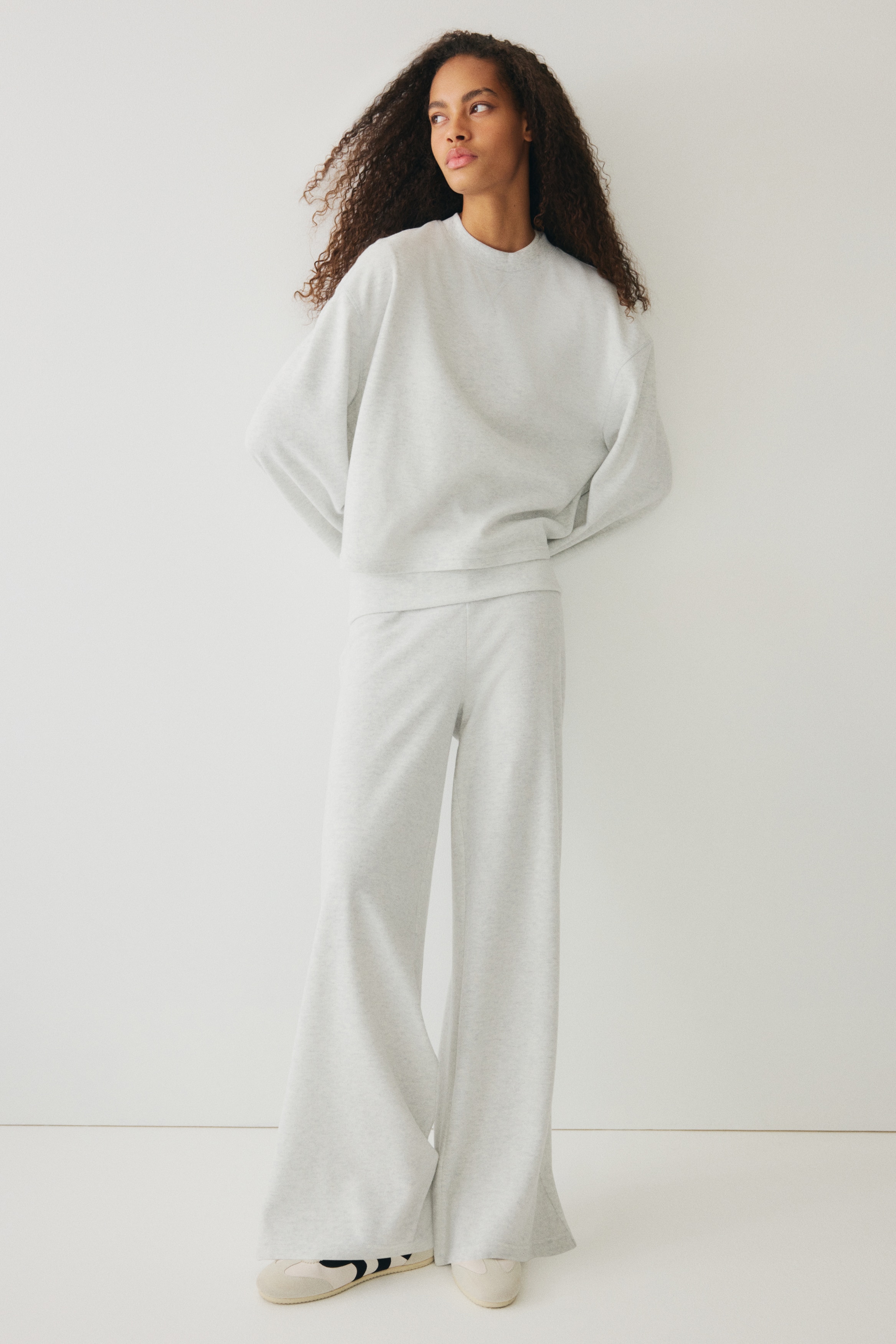 Ensemble 2 pièces top et pantalon en jersey - Gris clair chiné/Rose ancien