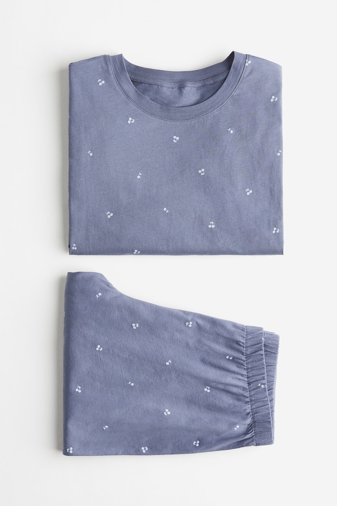 Pyjama en jersey - Bleu pigeon/cerises/Gris clair/rayé - 2