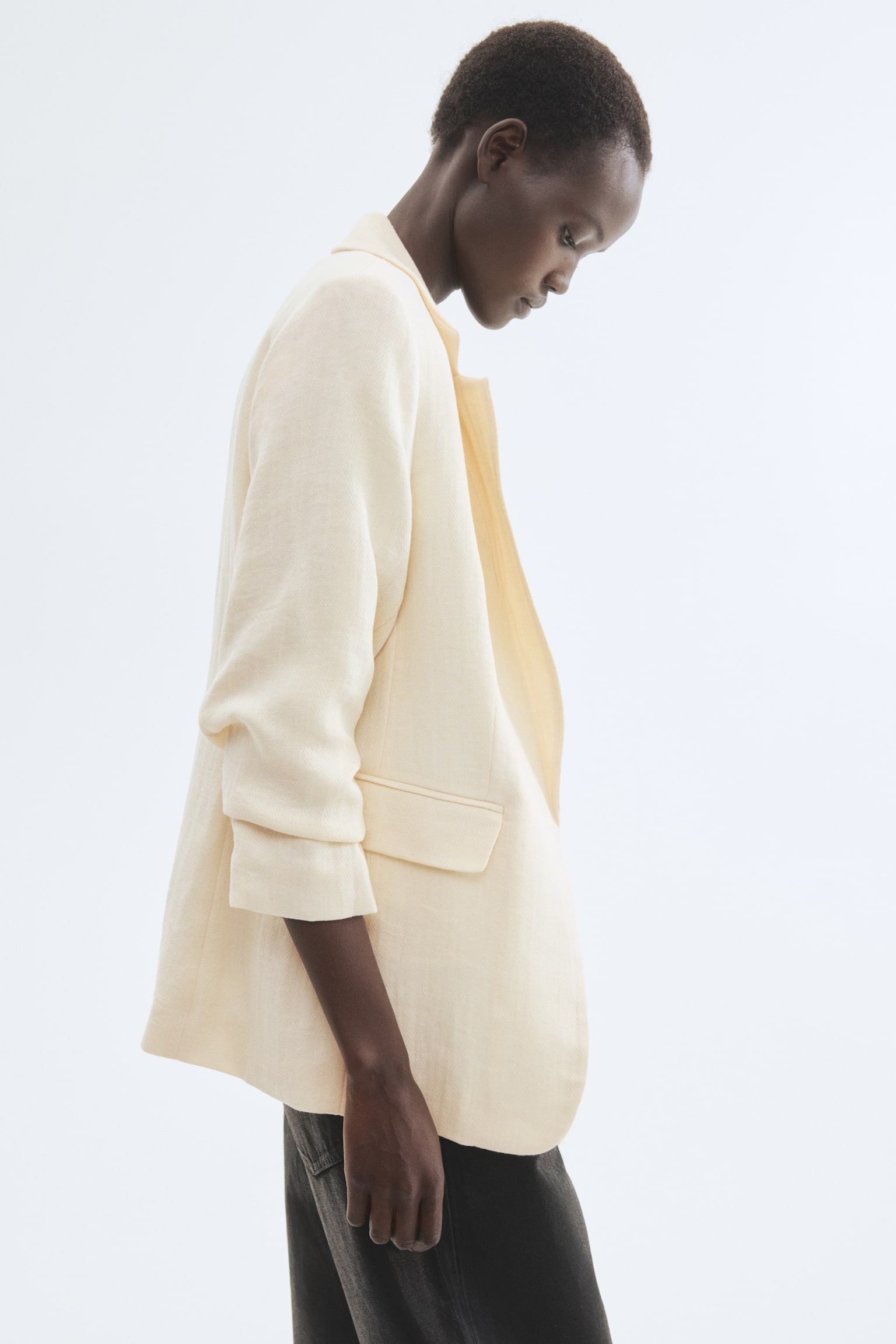 Gathered-sleeve blazer - Cream/Rust red - 3